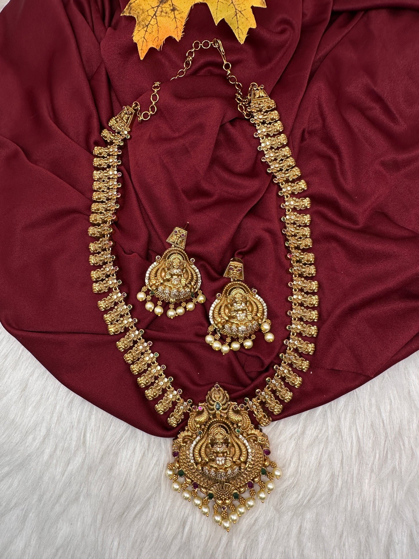 Matte Goddess Lakshmi Traditional Long Necklace