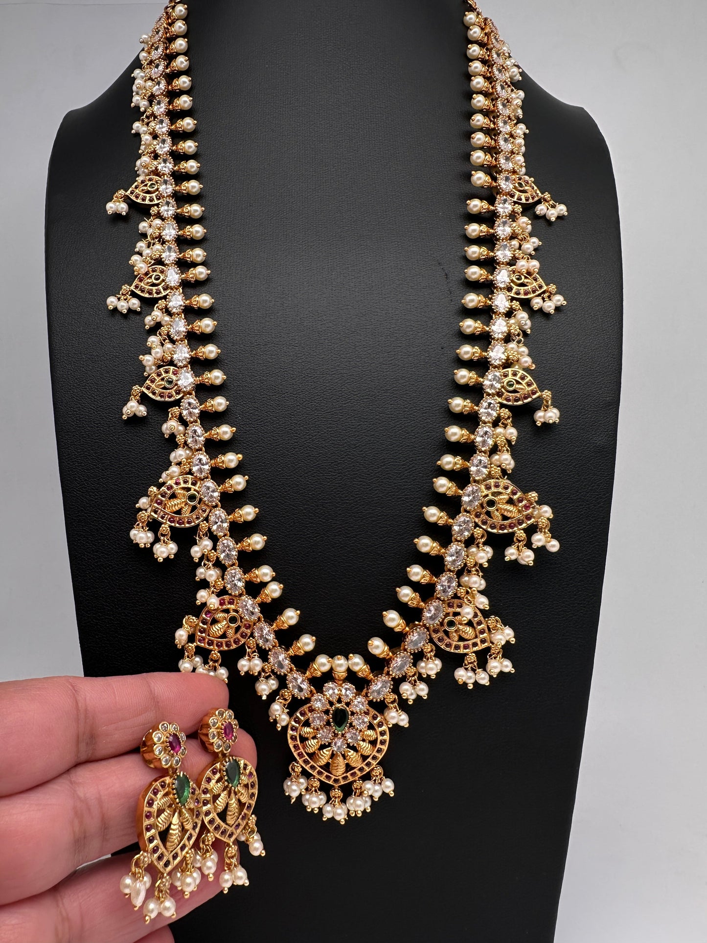 Matte CZ Guttapusalu Traditional Long Necklace