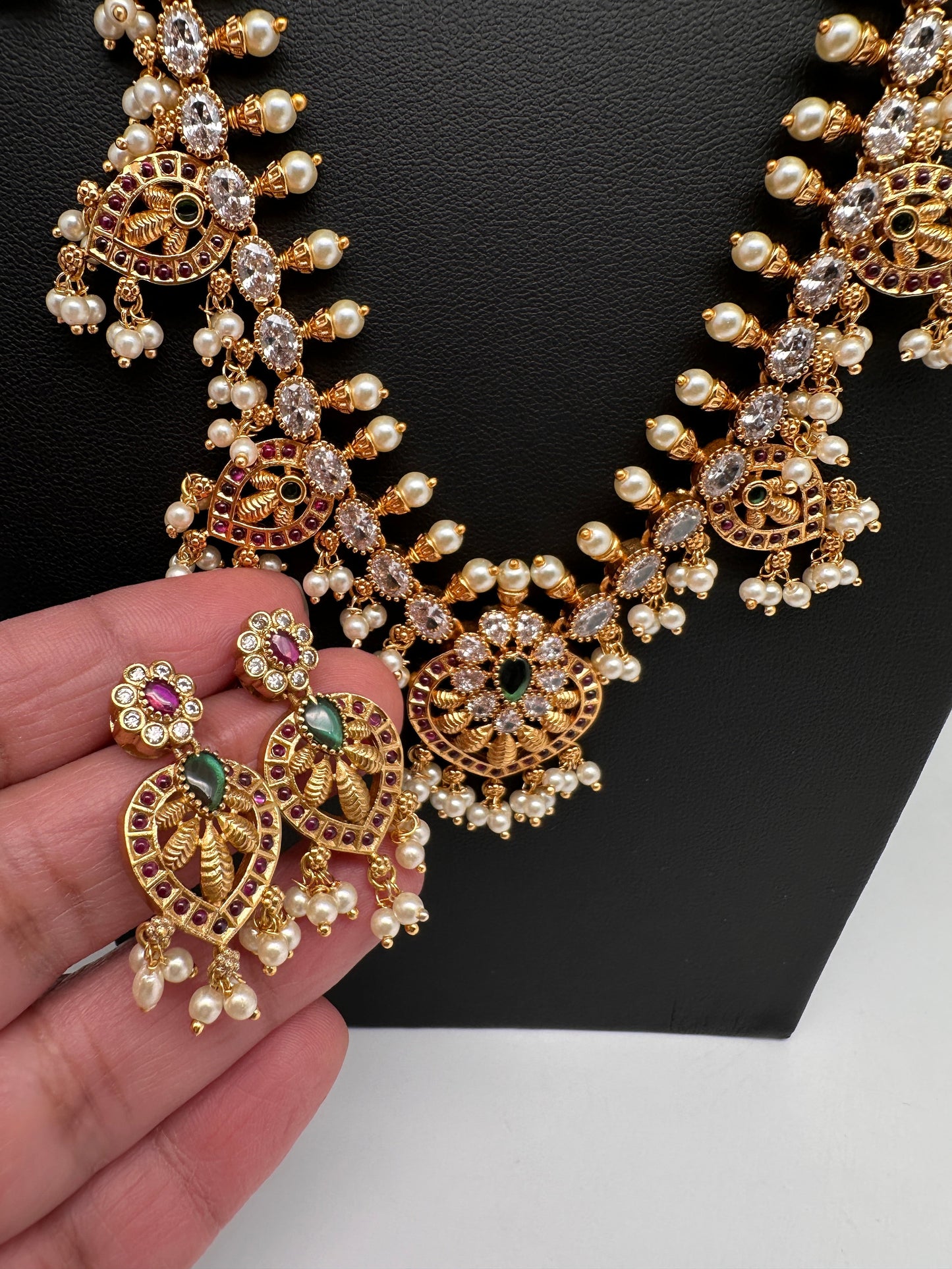 Matte CZ Guttapusalu Traditional Long Necklace