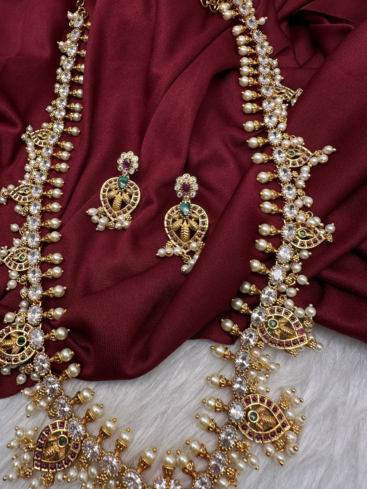 Matte CZ Guttapusalu Traditional Long Necklace