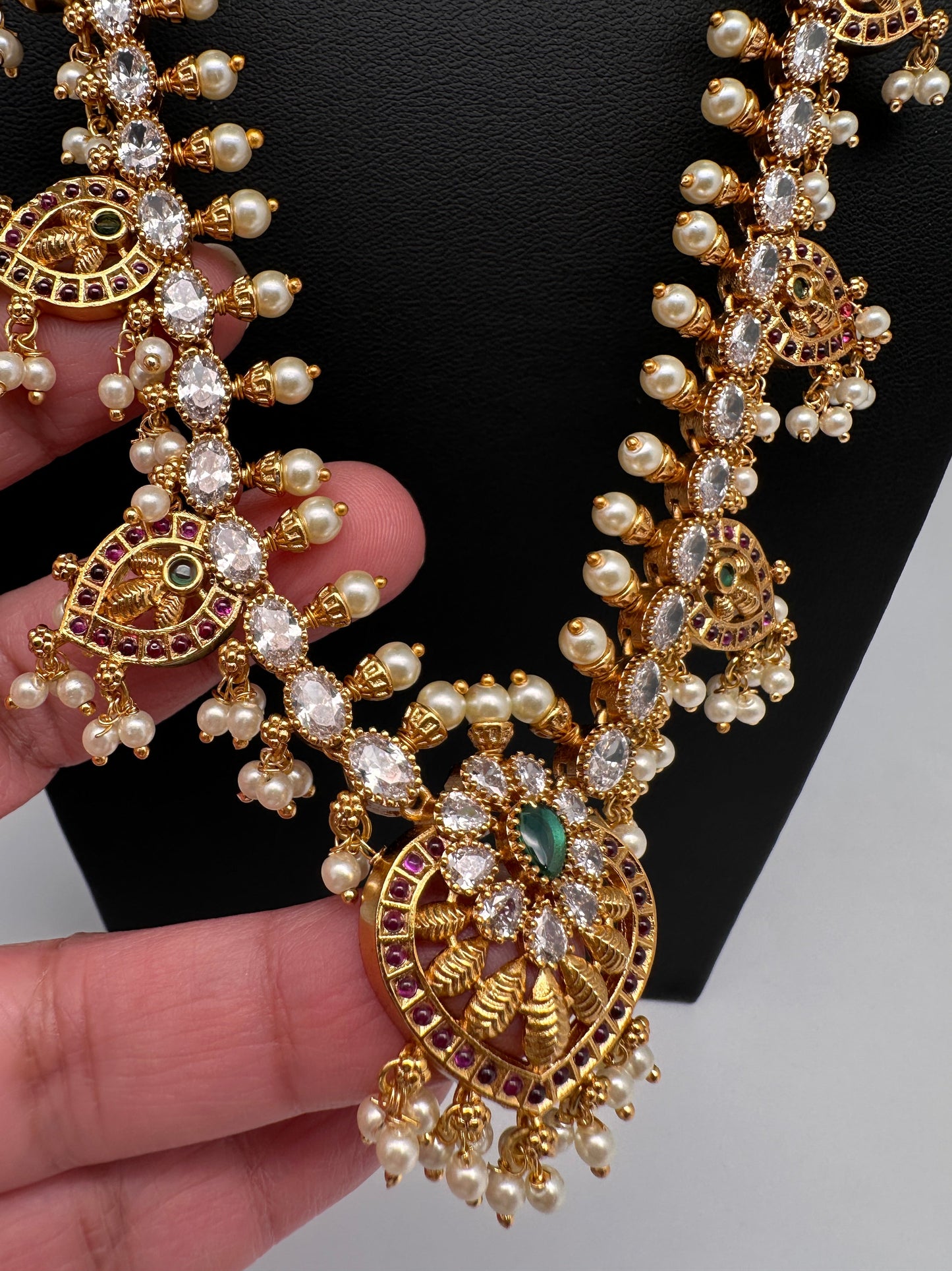 Matte CZ Guttapusalu Traditional Long Necklace