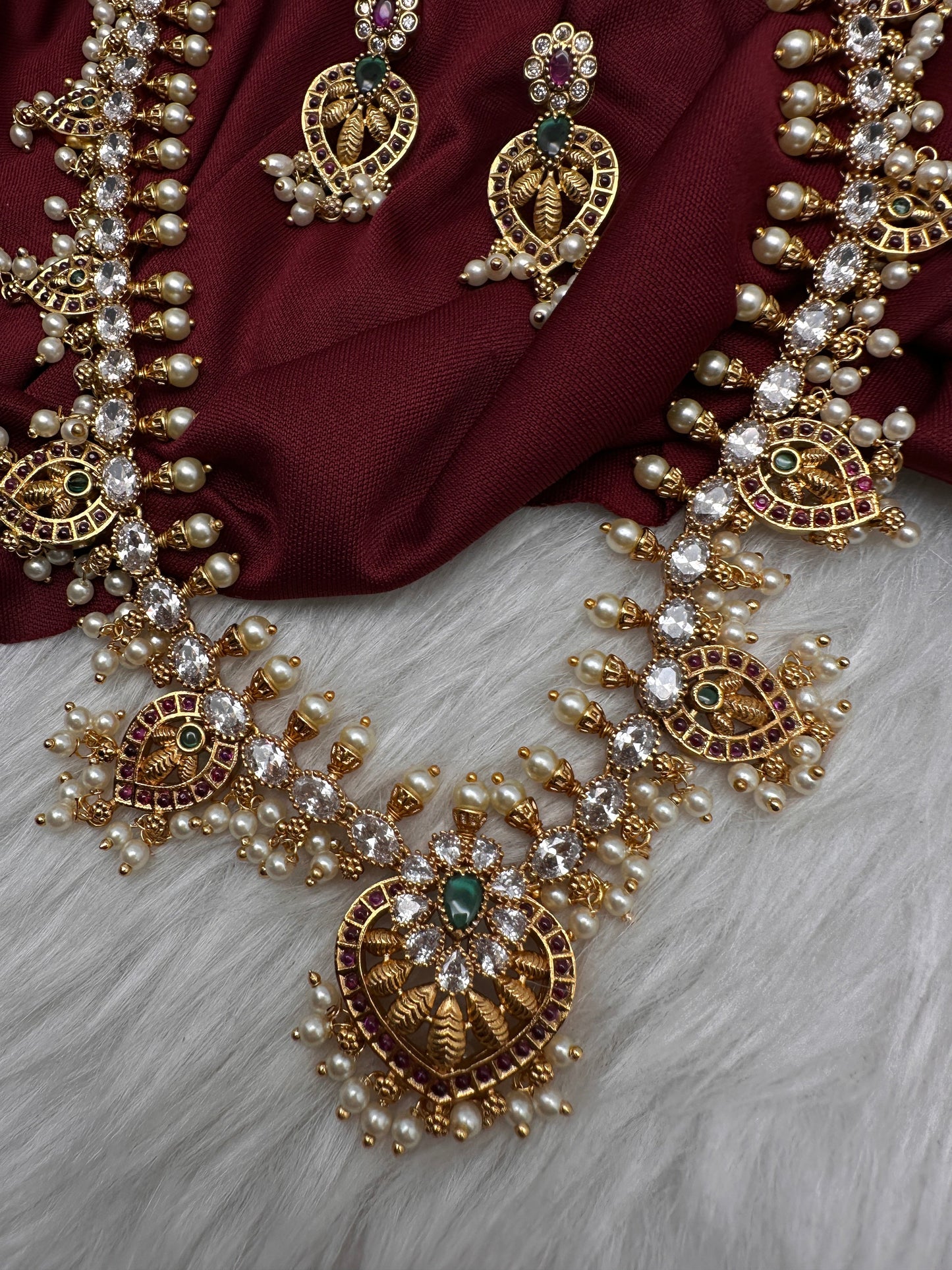 Matte CZ Guttapusalu Traditional Long Necklace