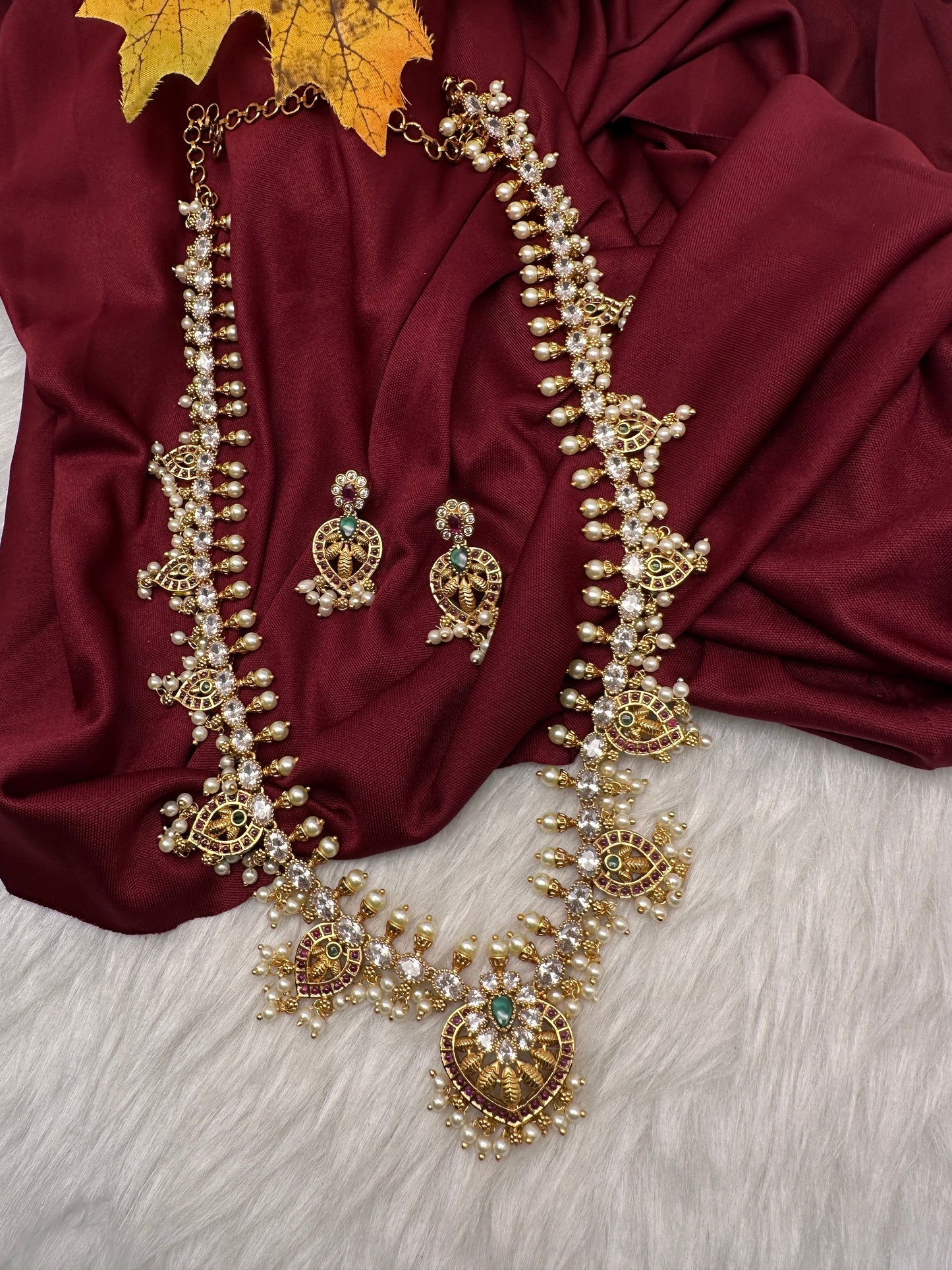 Matte CZ Guttapusalu Traditional Long Necklace