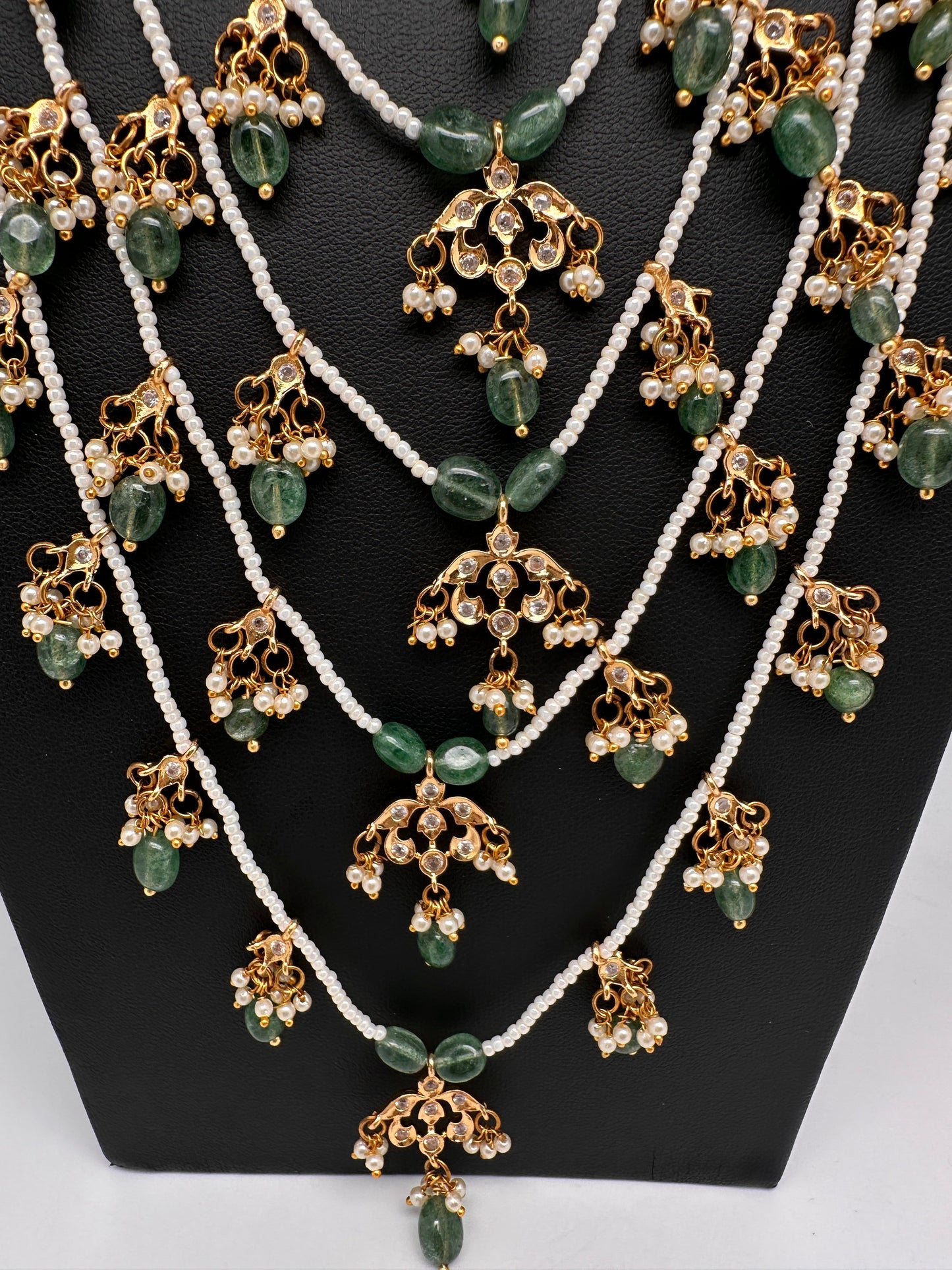 Panch Lada Pearls and Emerald Beads Long Necklace