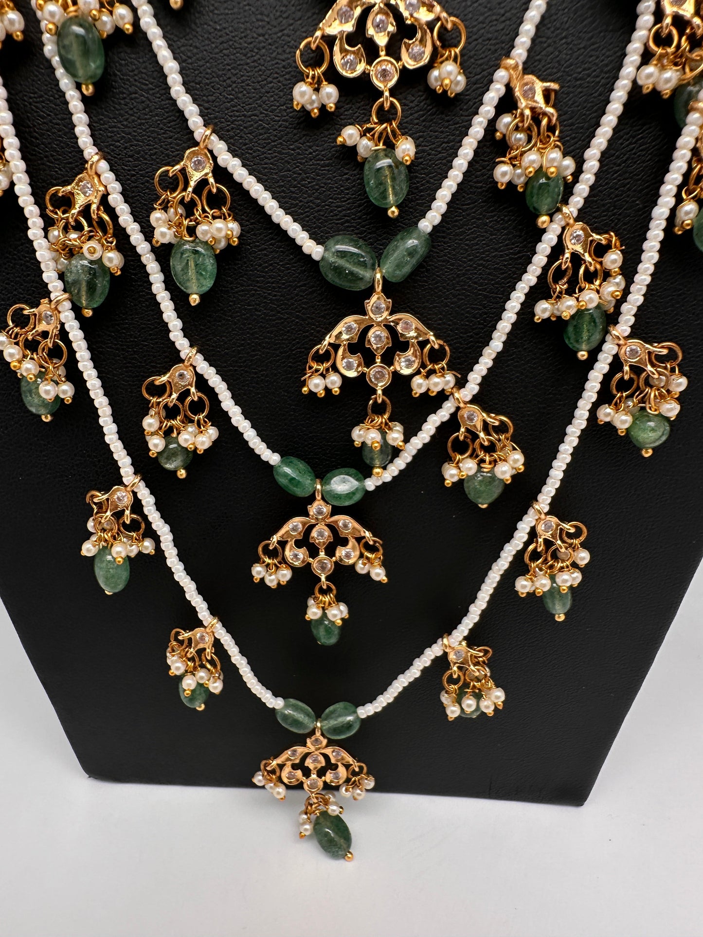 Panch Lada Pearls and Emerald Beads Long Necklace
