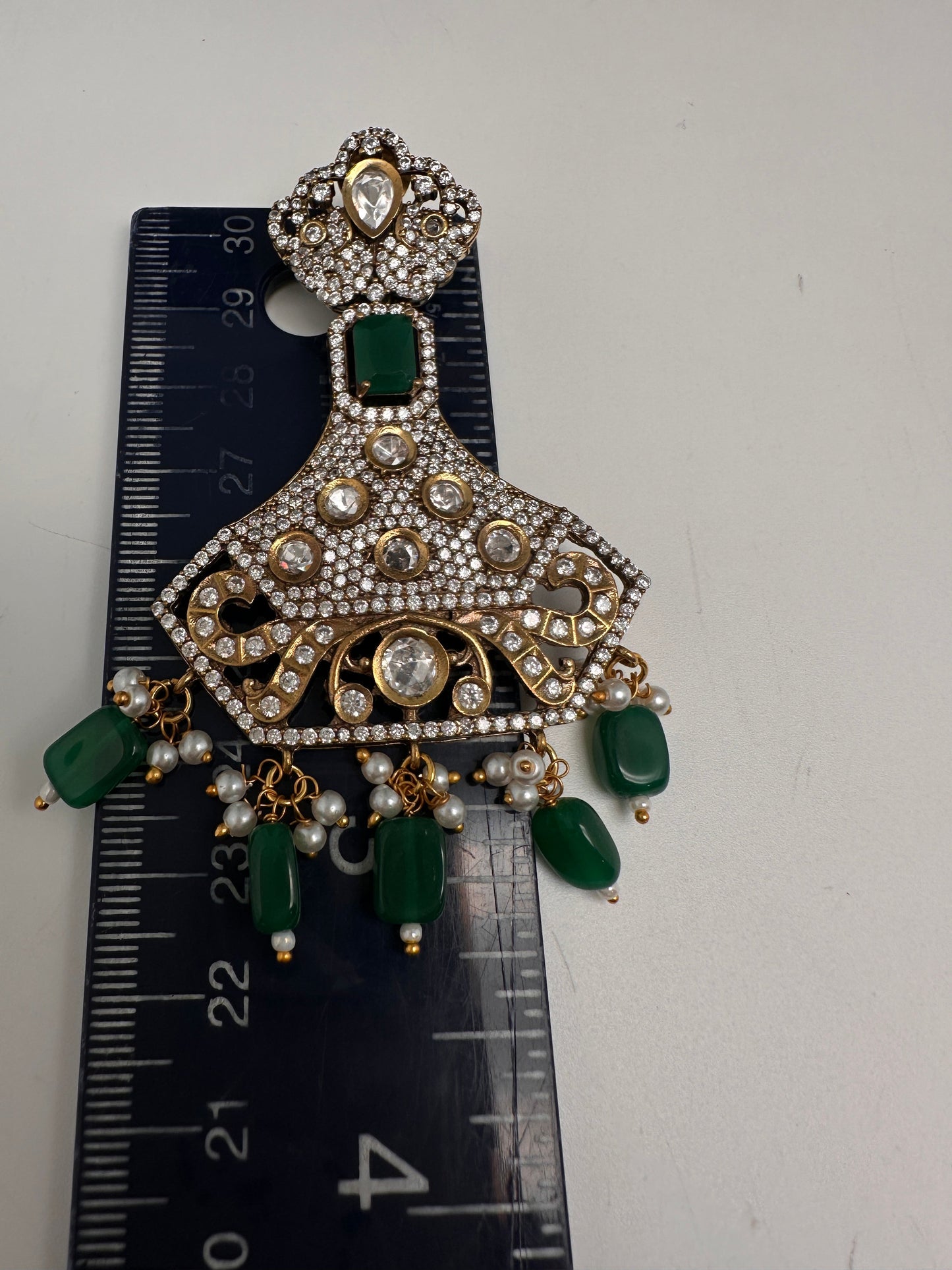 CZ Kundan Beads Long Necklace - Green