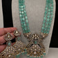 CZ Kundan Beads Long Necklace - MintGreen