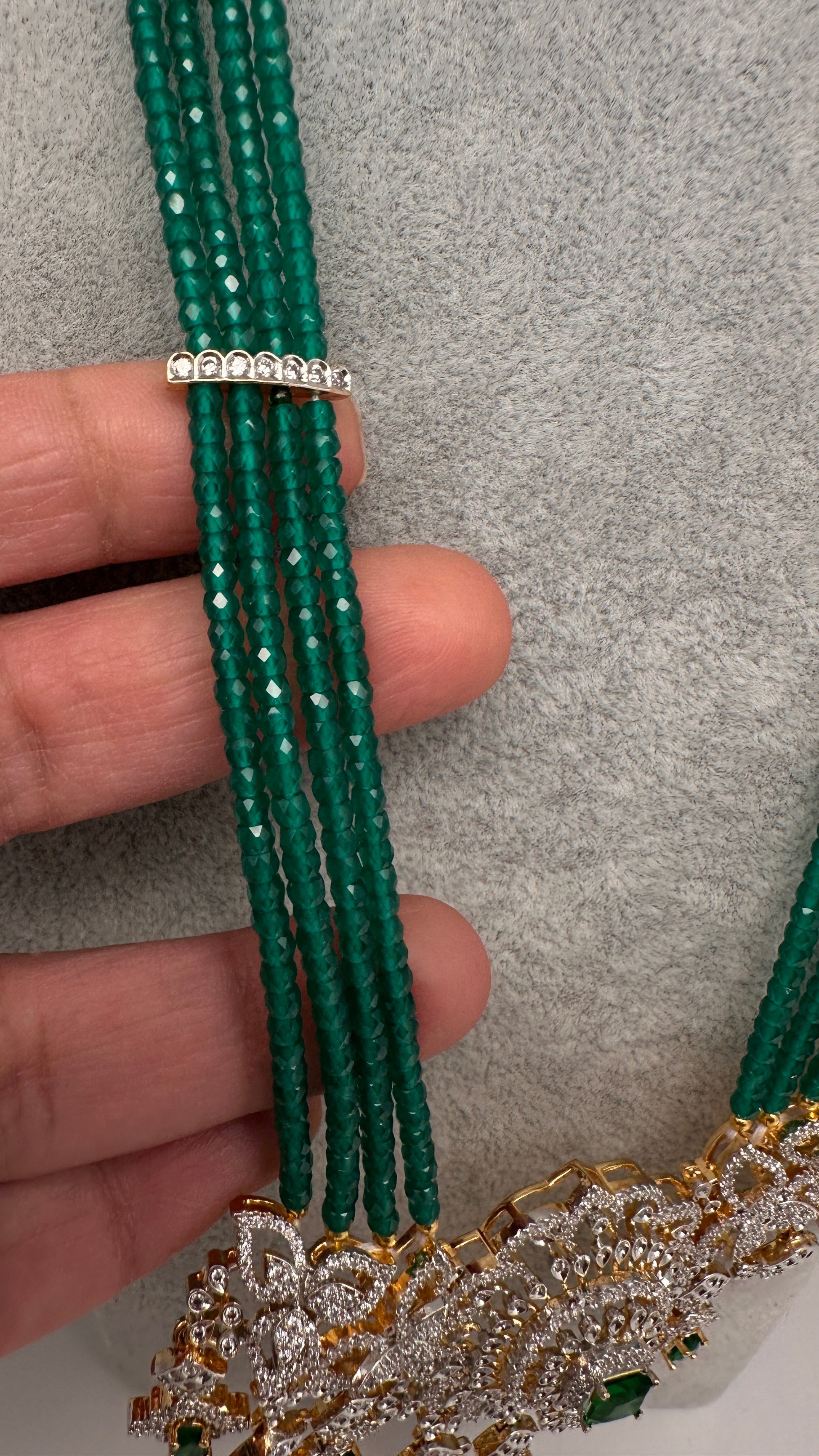 AD Pendent CZ  Beads Long Color Necklace - Green