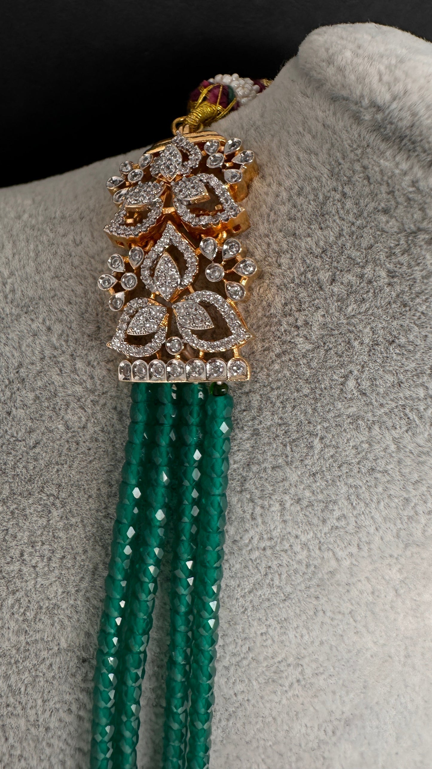 AD Pendent CZ  Beads Long Color Necklace - Green