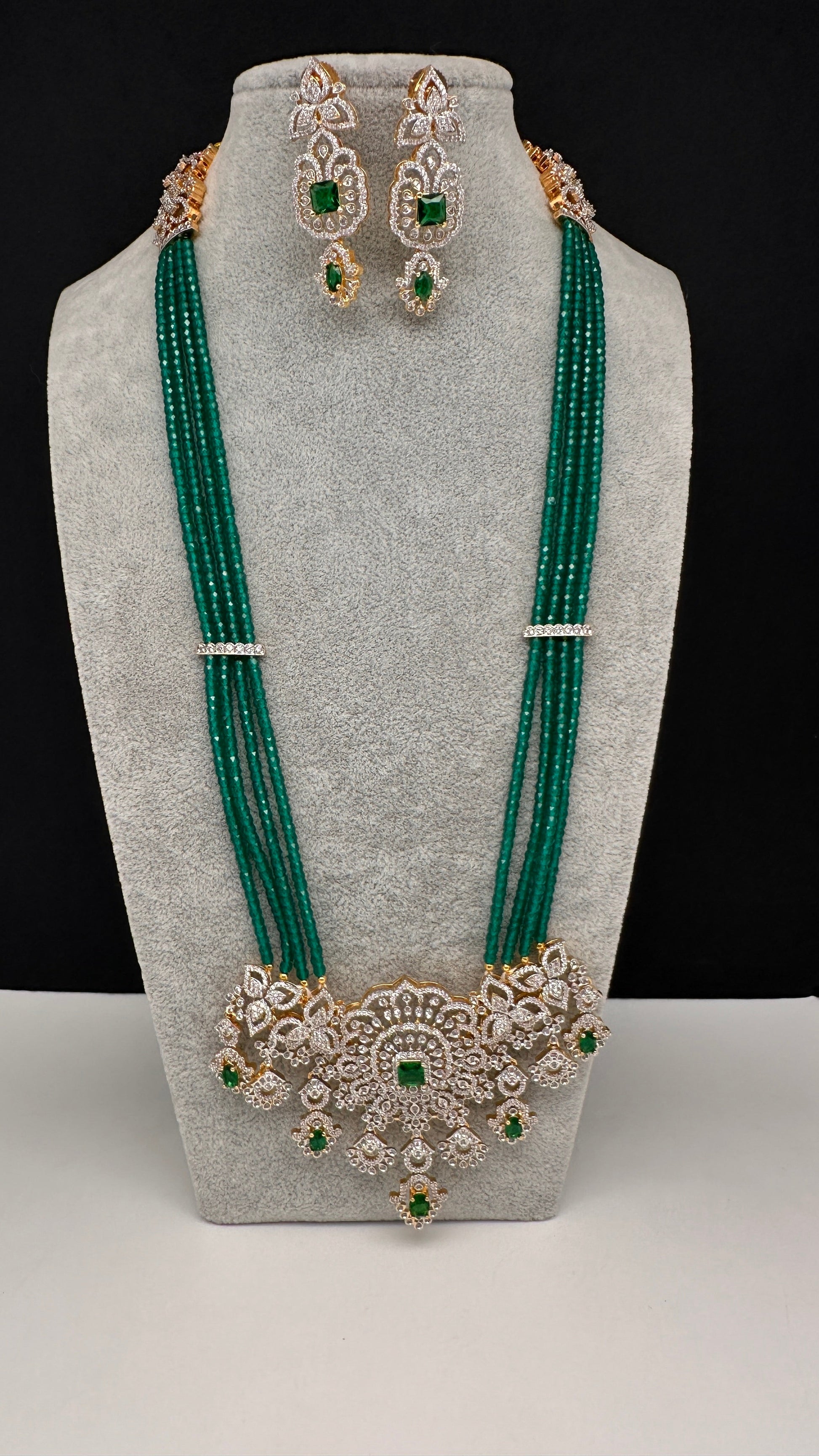 AD Pendent CZ  Beads Long Color Necklace - Green