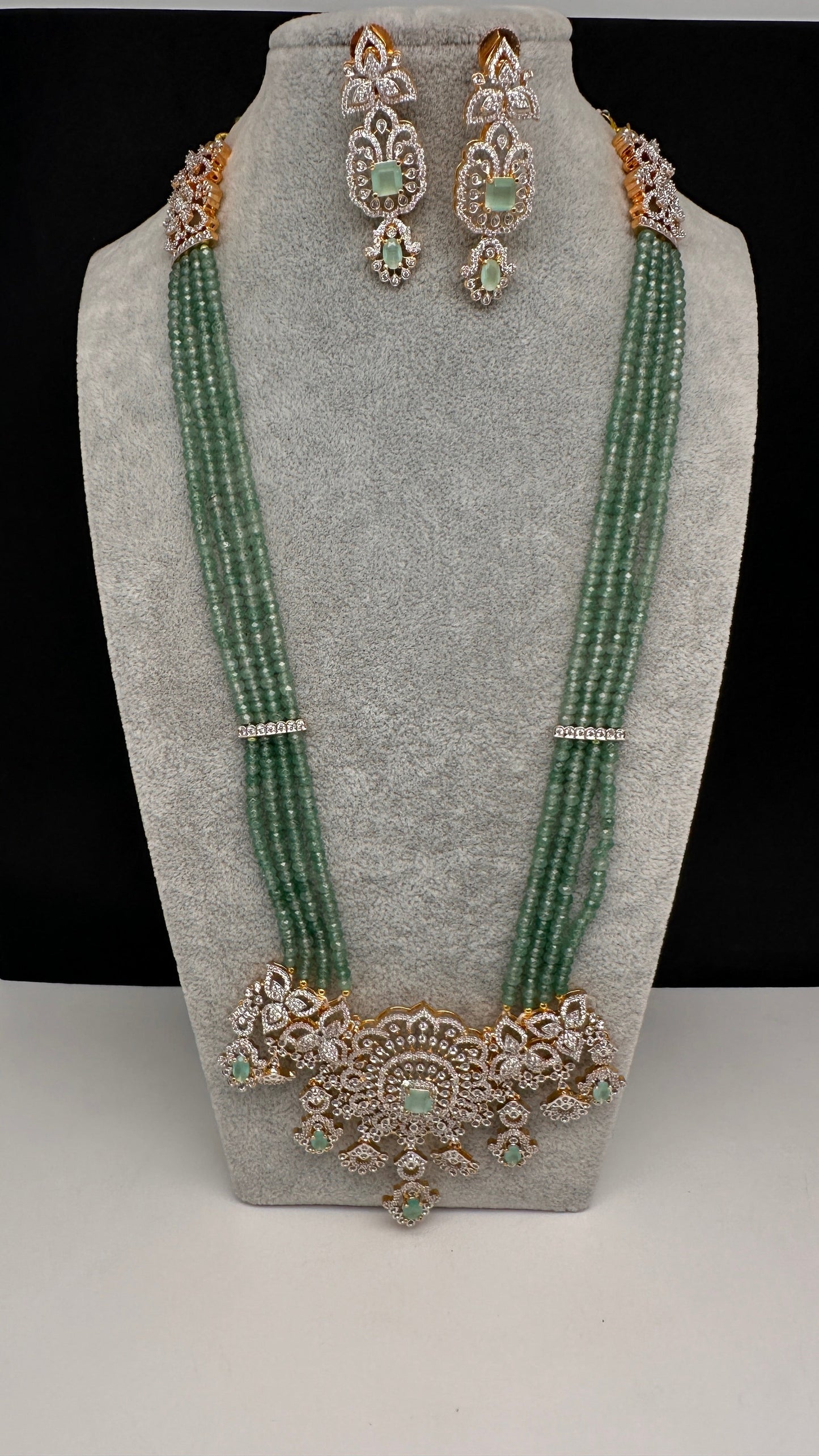 AD Pendent CZ  Beads Long Color Necklace - MintGreen