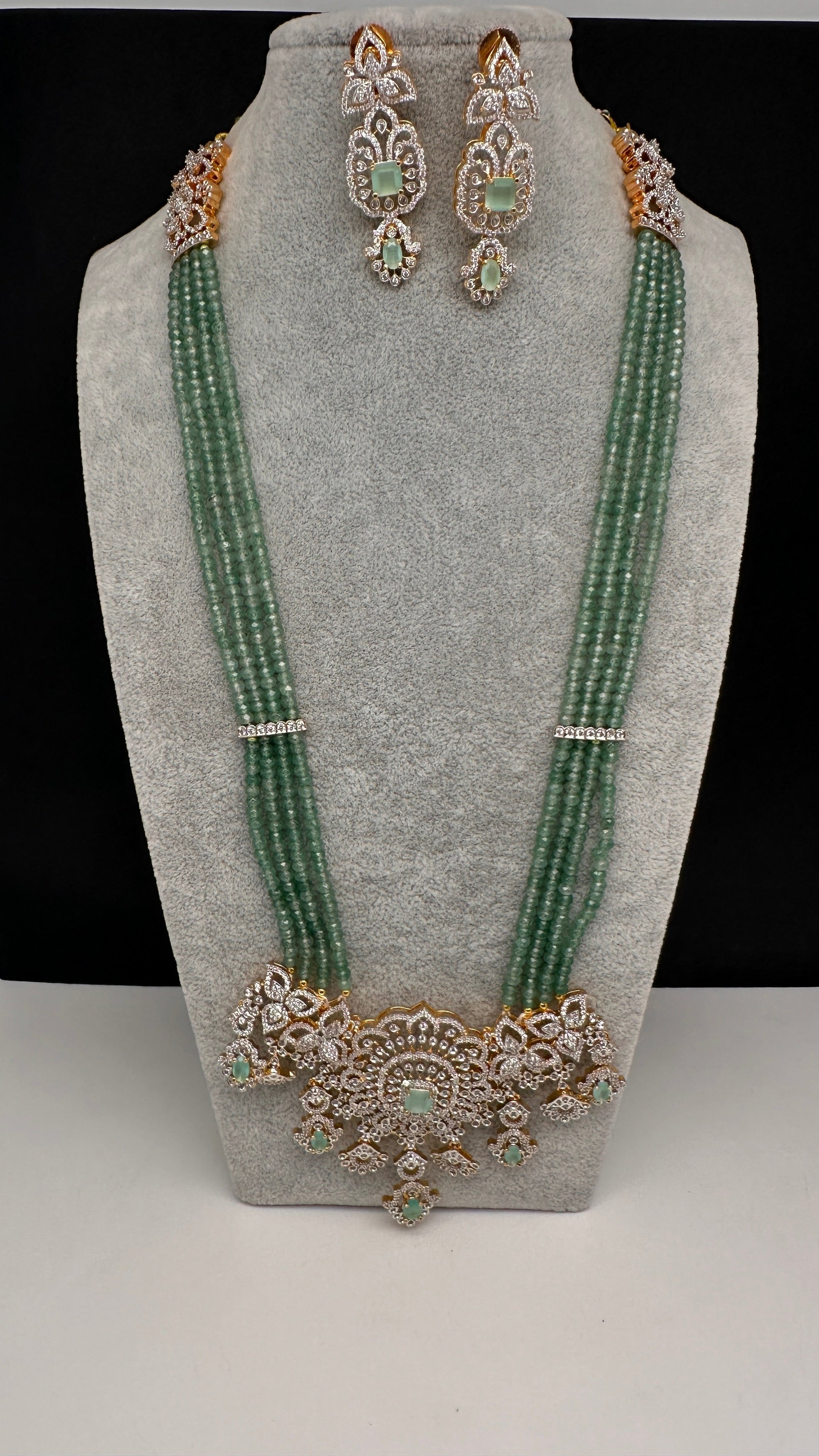 AD Pendent CZ  Beads Long Color Necklace - MintGreen