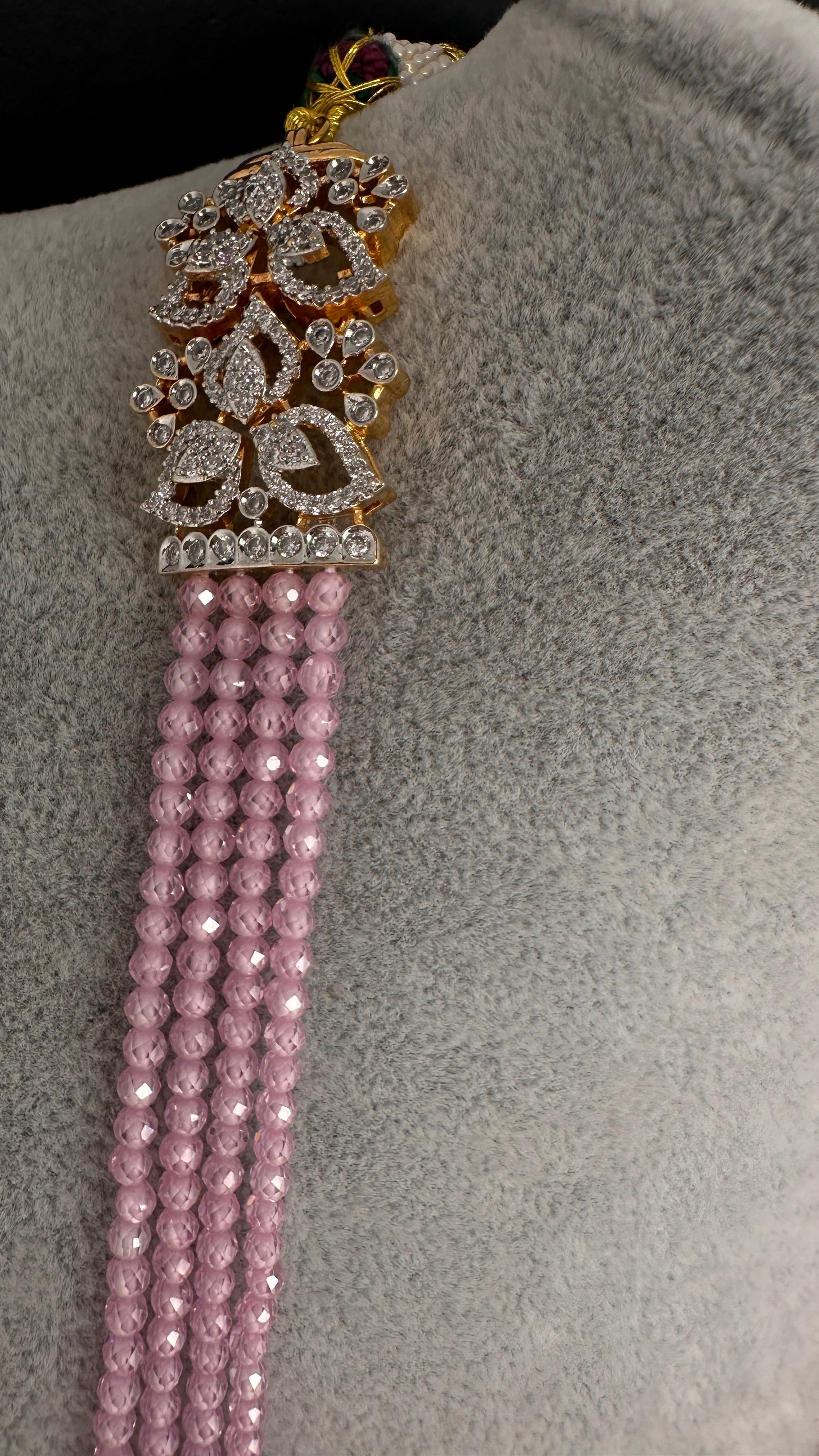 AD Pendent CZ  Beads Long Color Necklace - Pink