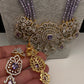 AD Pendent CZ  Beads Long Color Necklace - Purple