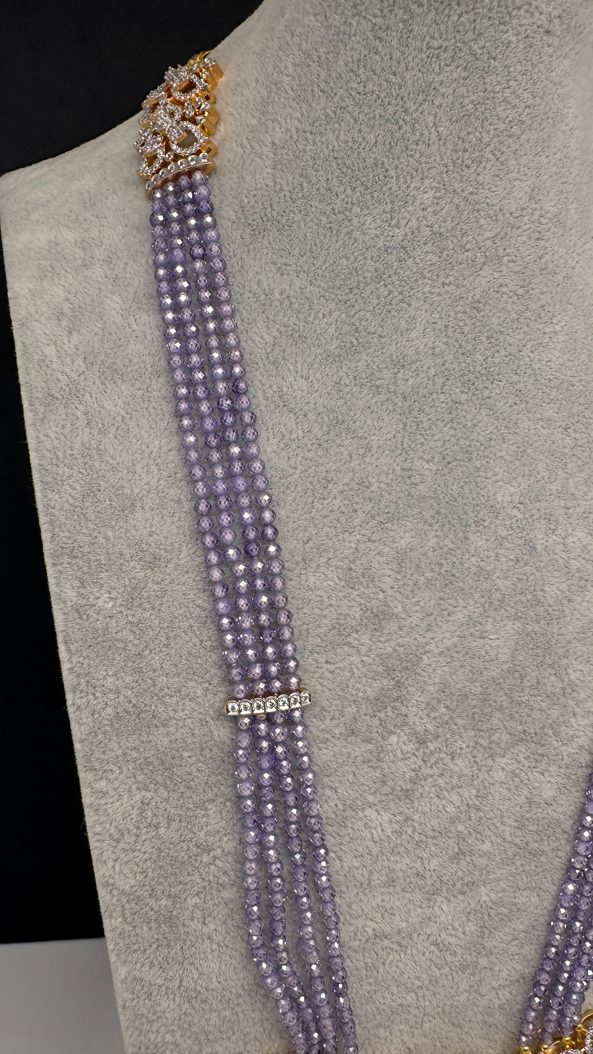 AD Pendent CZ  Beads Long Color Necklace - Purple