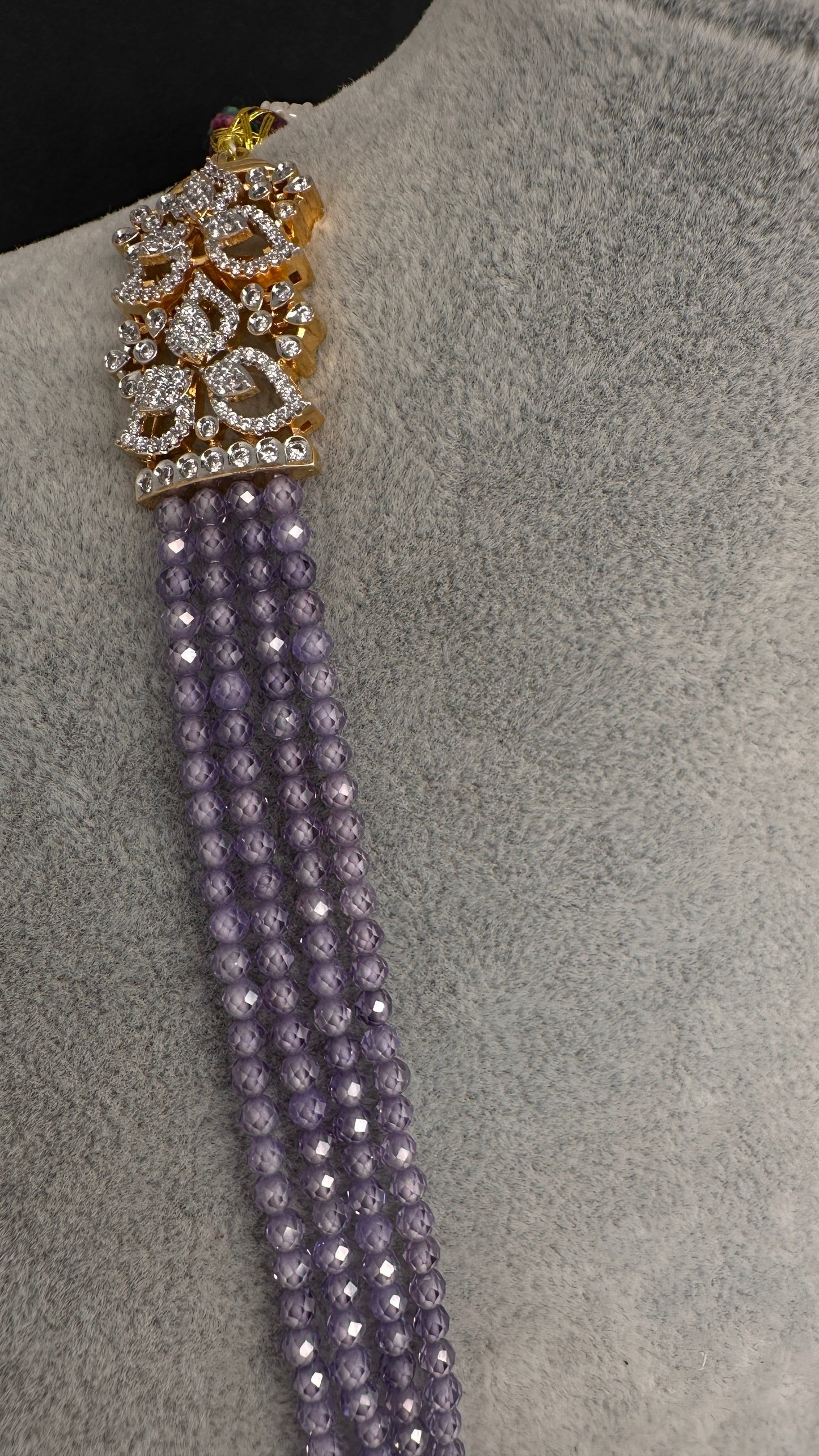 AD Pendent CZ  Beads Long Color Necklace - Purple