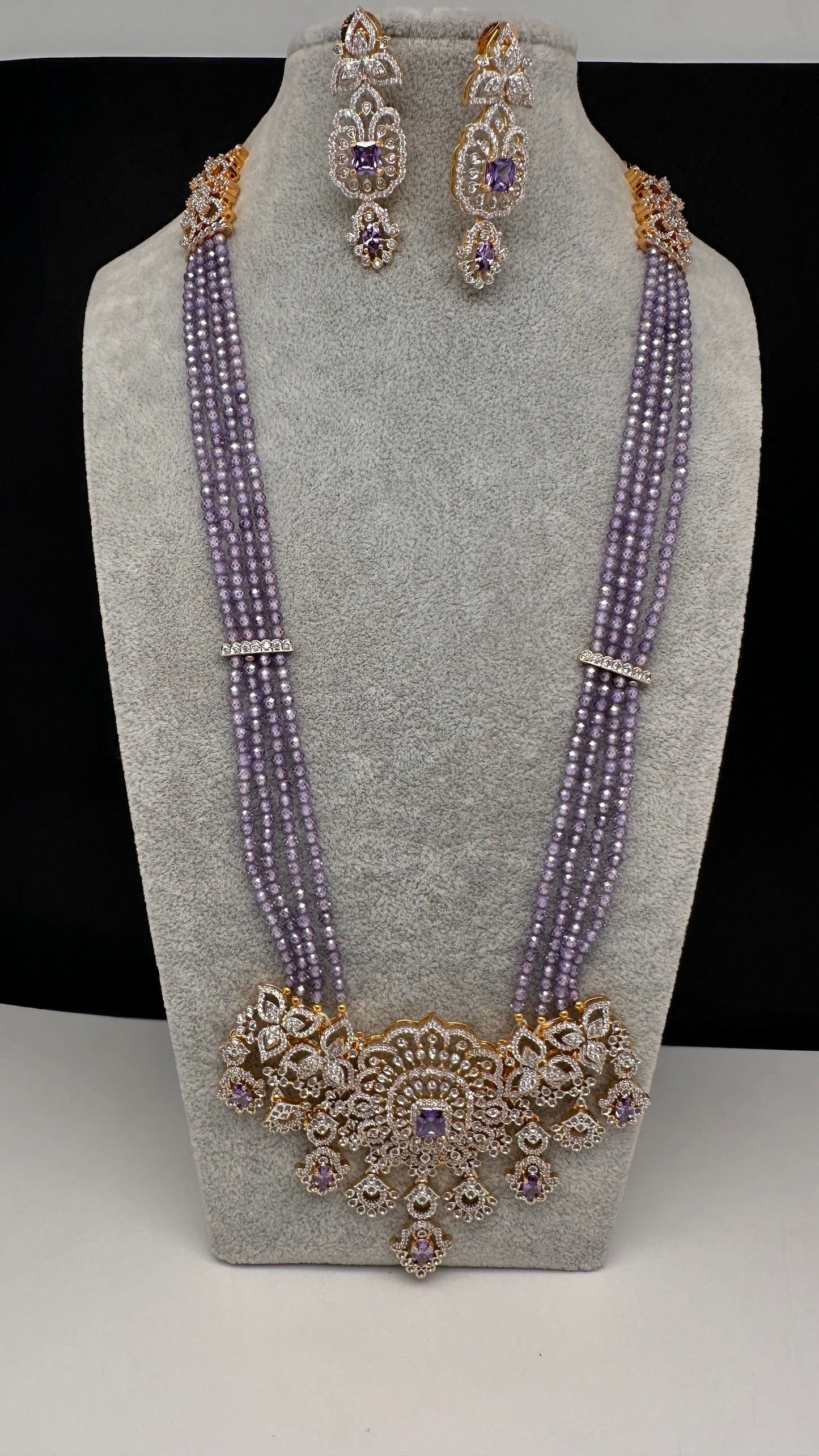 AD Pendent CZ  Beads Long Color Necklace - Purple