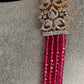 AD Pendent CZ  Beads Long Color Necklace - Red