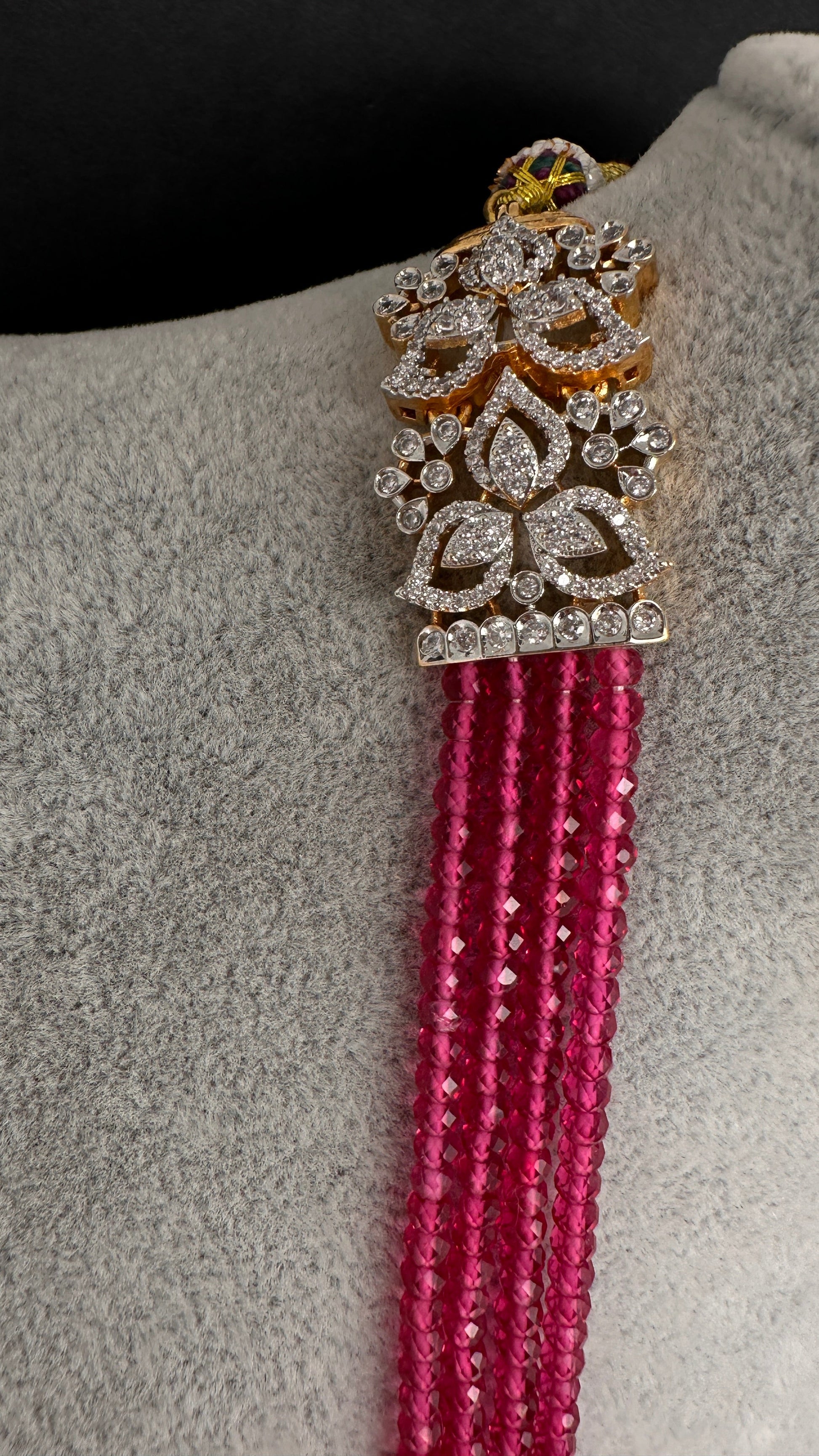 AD Pendent CZ  Beads Long Color Necklace - Red