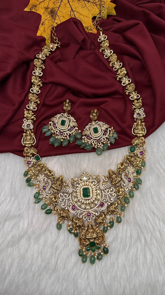 Goddess Lakshmi Kemp Long Harram Necklace - 