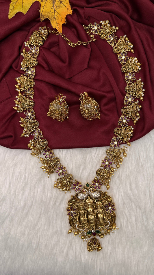 Ram Parivar Goddess Lakshmi Kemp Long  Necklace - 