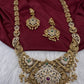 Matte Multi Stones Peacock Long Necklace - 
