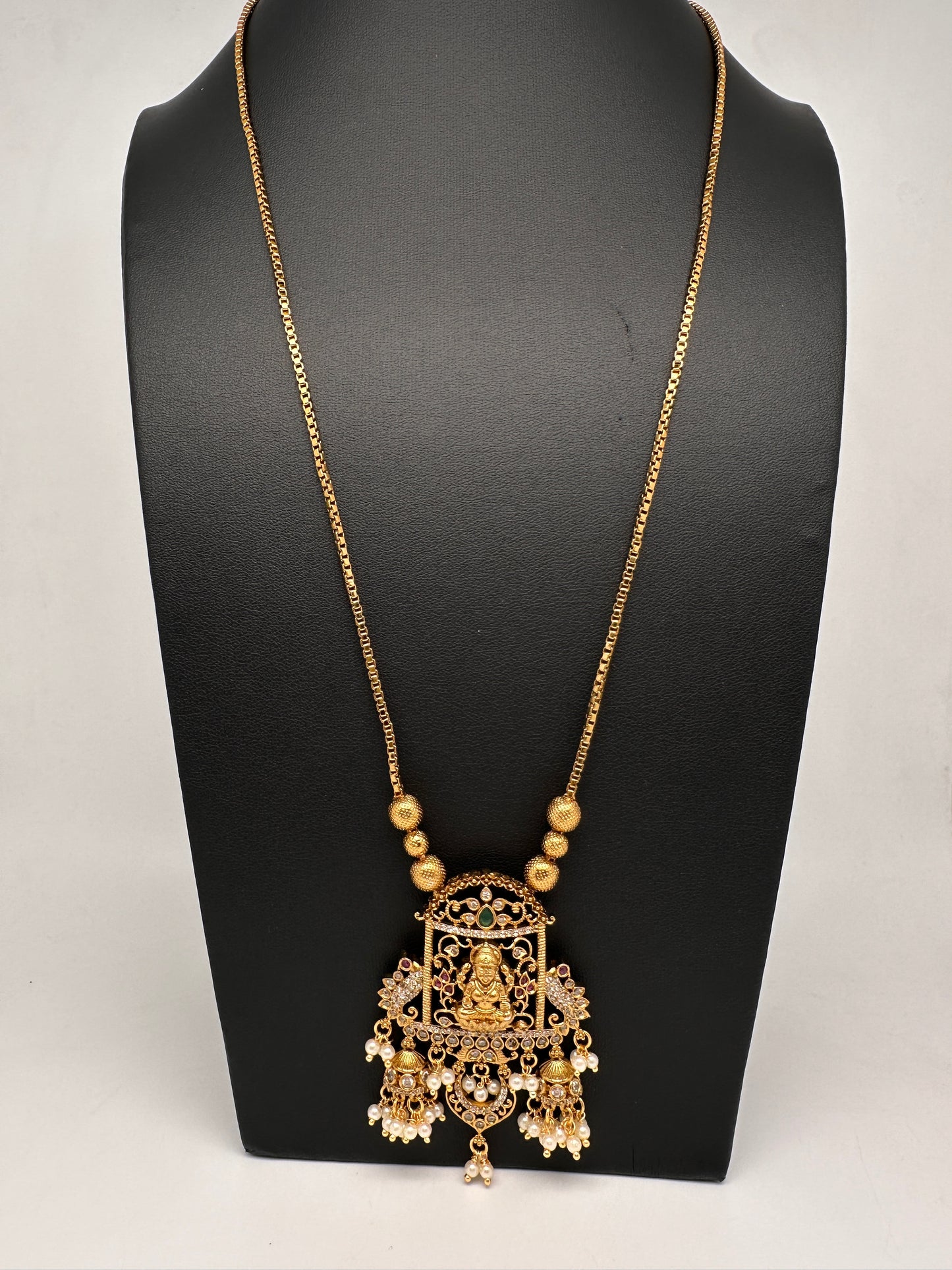 Antique Matte Goddess Lakshmi Kemp AD Traditional Long Chain Necklace - 