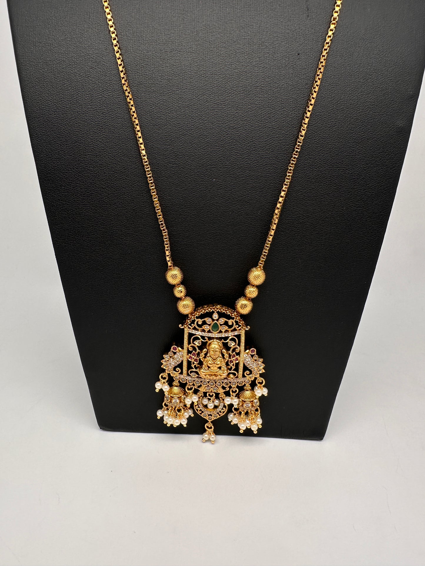 Antique Matte Goddess Lakshmi Kemp AD Traditional Long Chain Necklace - 