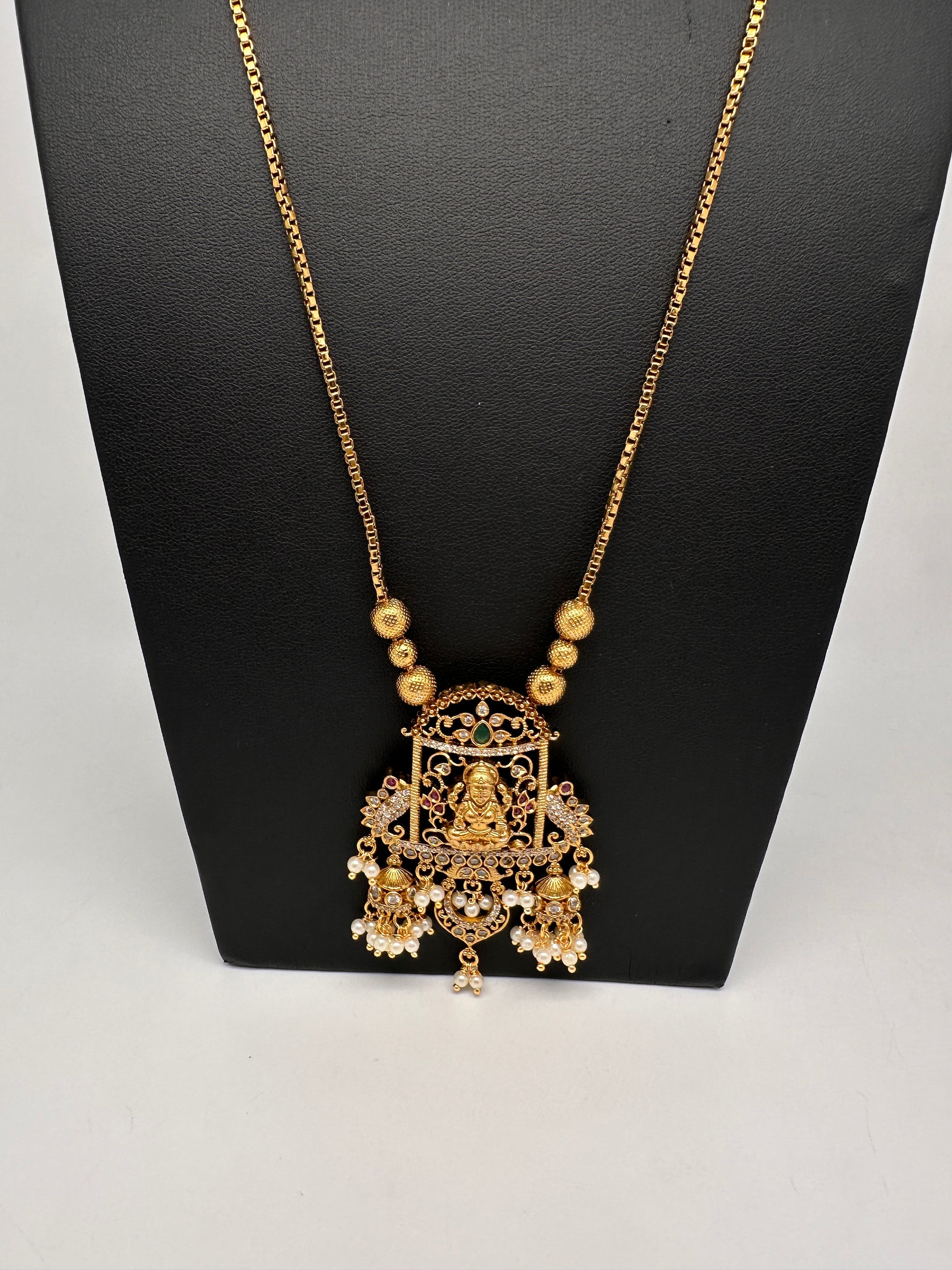 Antique Matte Goddess Lakshmi Kemp AD Traditional Long Chain Necklace - 