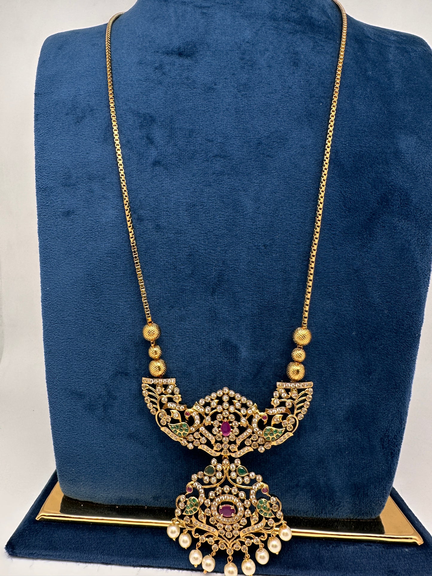 Antique Matte CZ Kemp Traditional Long Chain Necklace - 