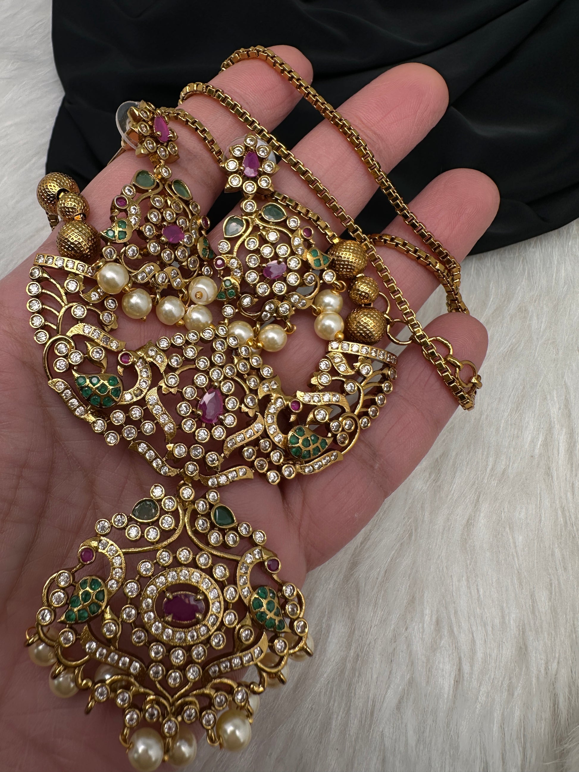 Antique Matte CZ Kemp Traditional Long Chain Necklace - 