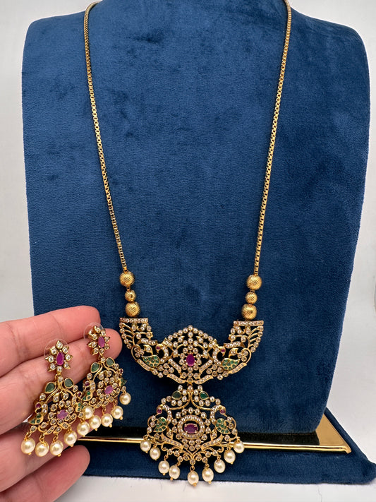Antique Matte CZ Kemp Traditional Long Chain Necklace - 