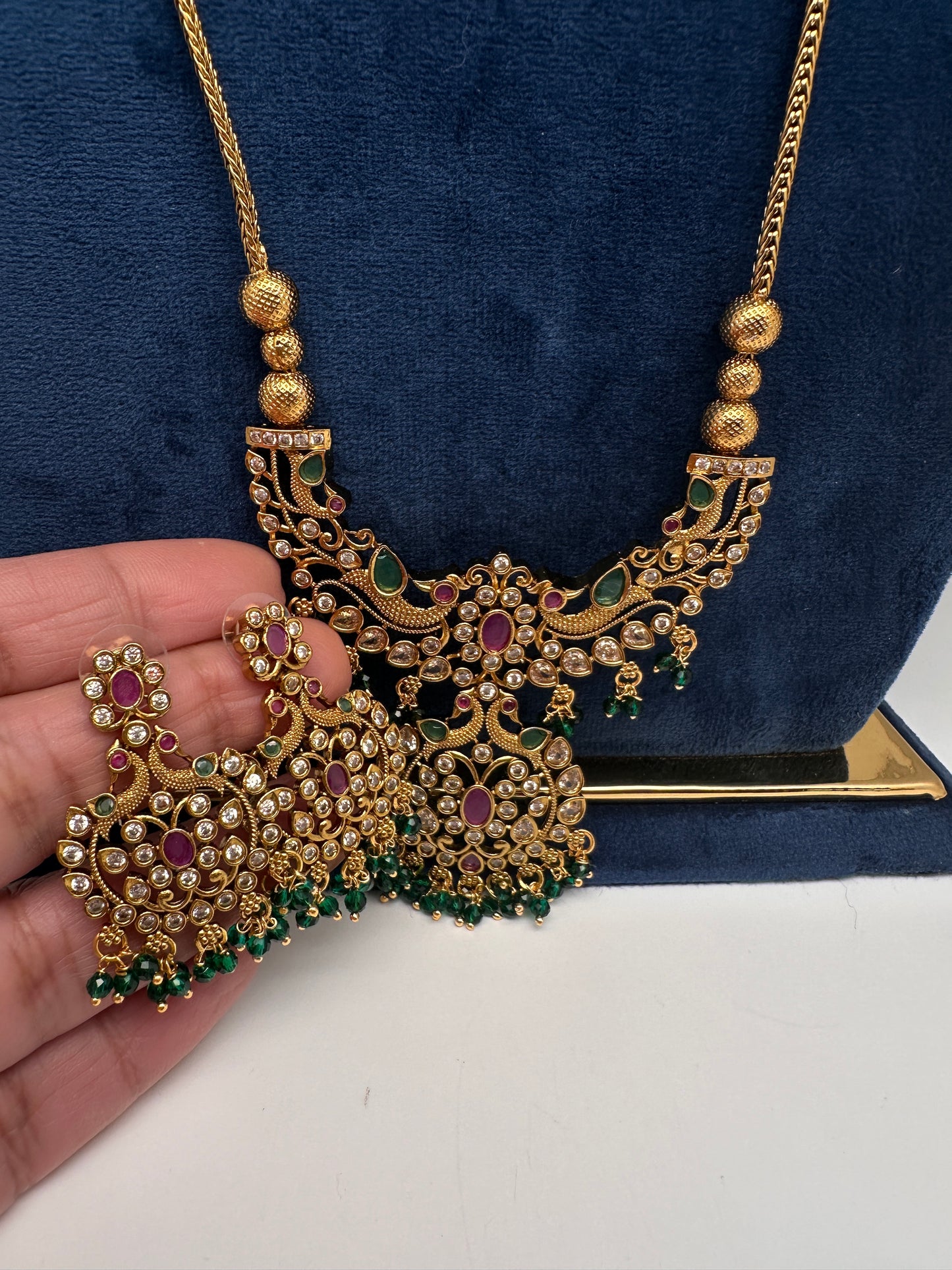 Antique Matte CZ Kemp Traditional Long Chain Necklace - 