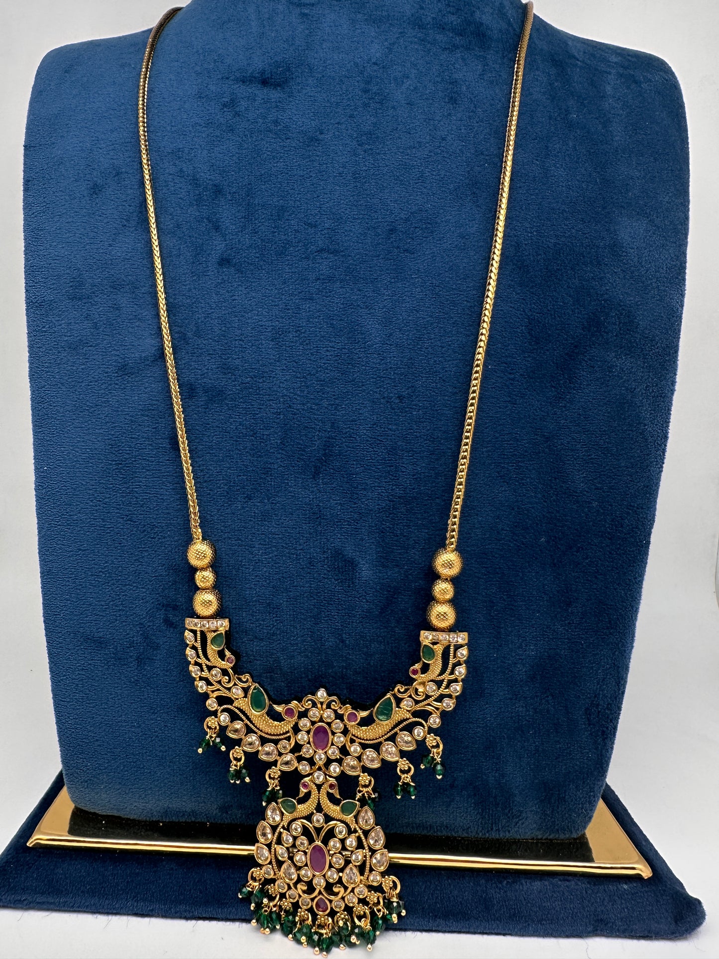 Antique Matte CZ Kemp Traditional Long Chain Necklace - 