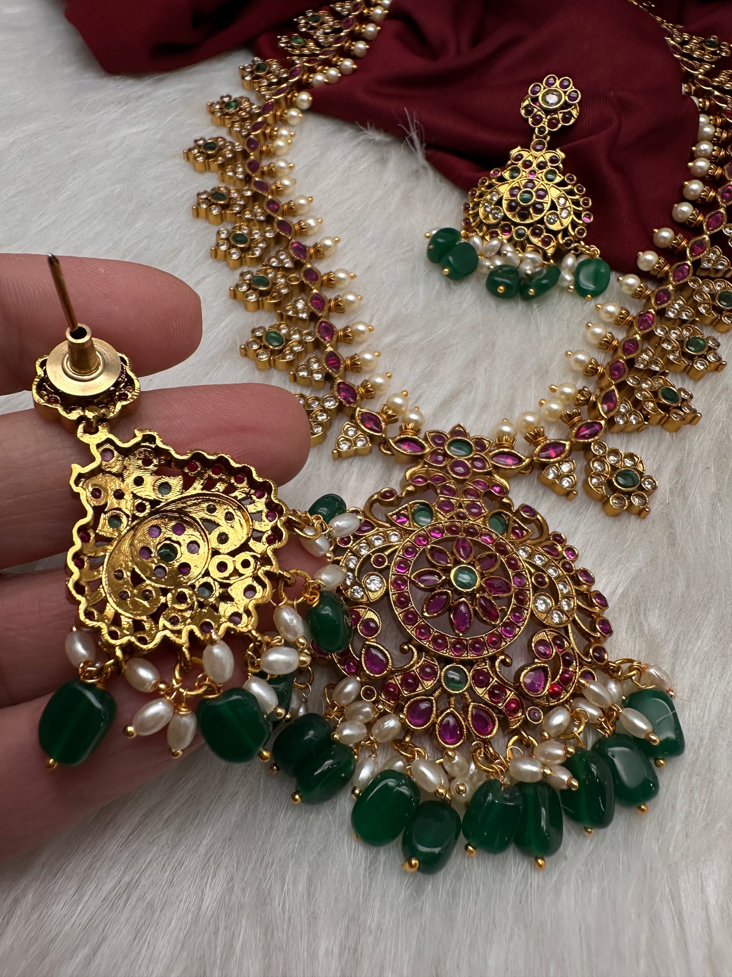 Matte Multi Stones Floral Long Necklace - 