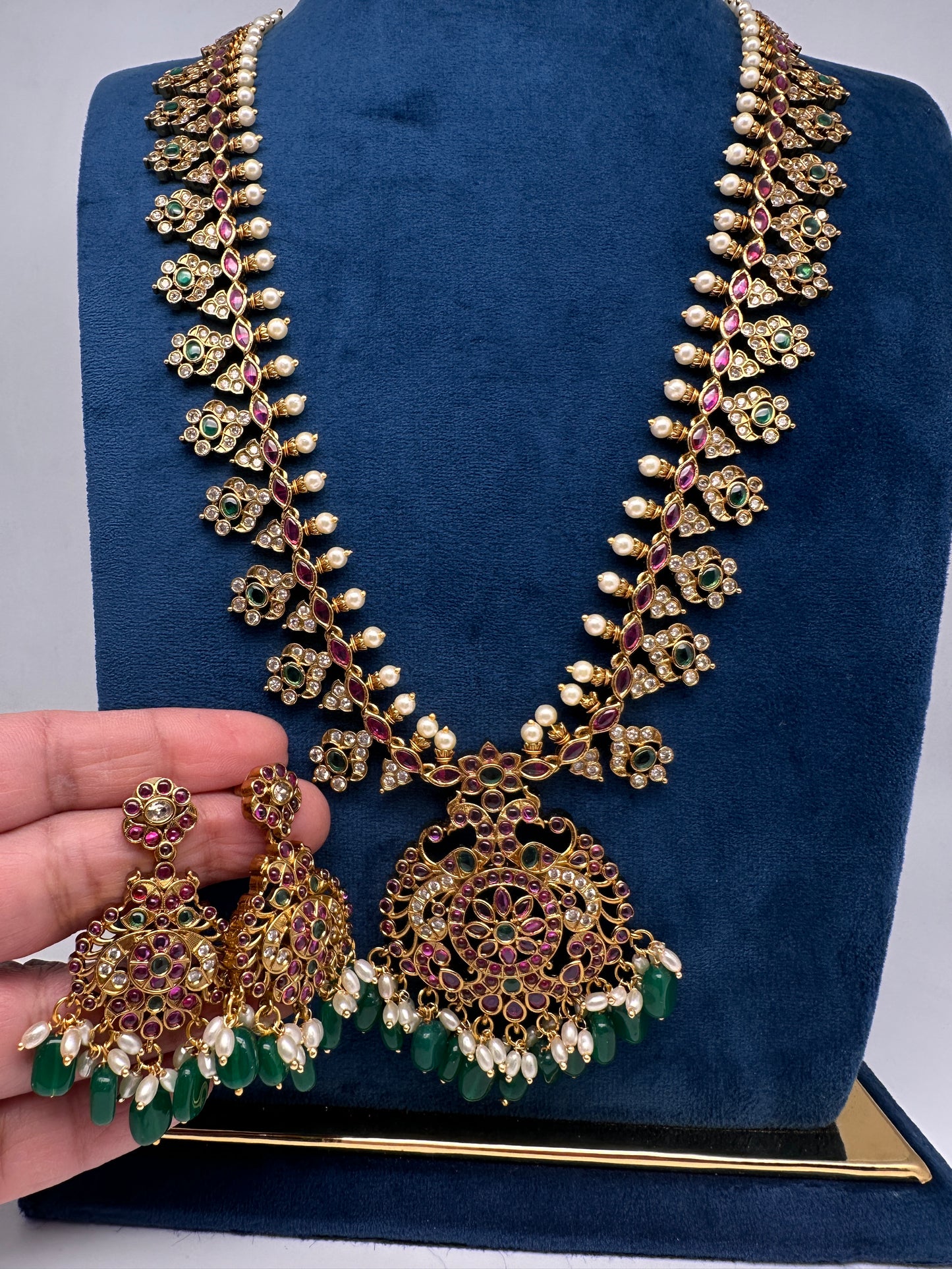 Matte Multi Stones Floral Long Necklace - 
