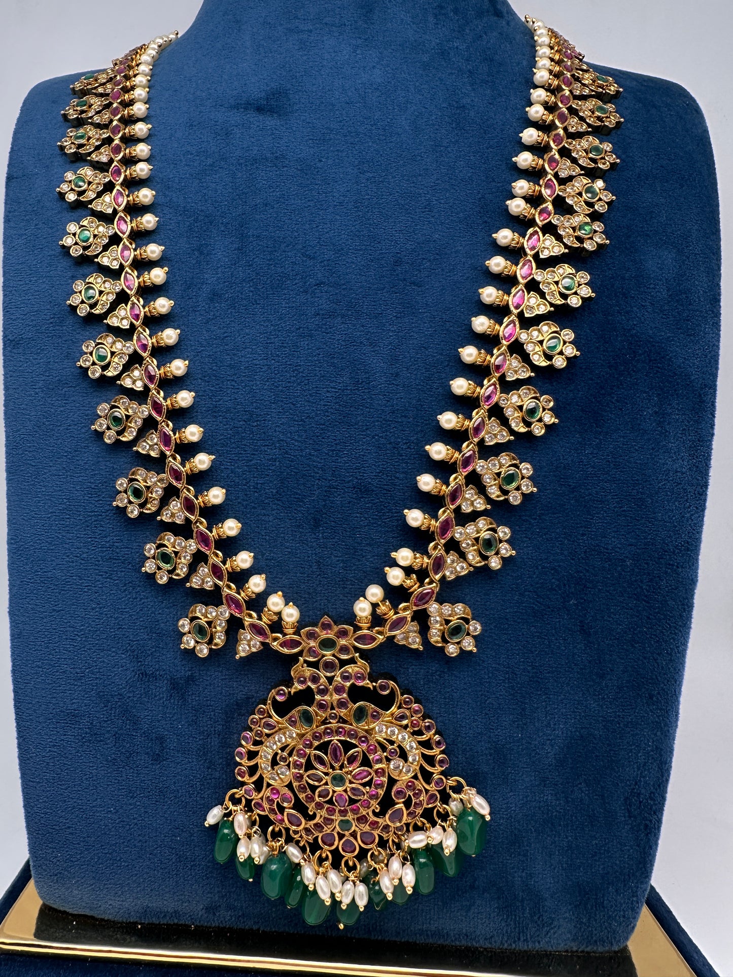 Matte Multi Stones Floral Long Necklace - 
