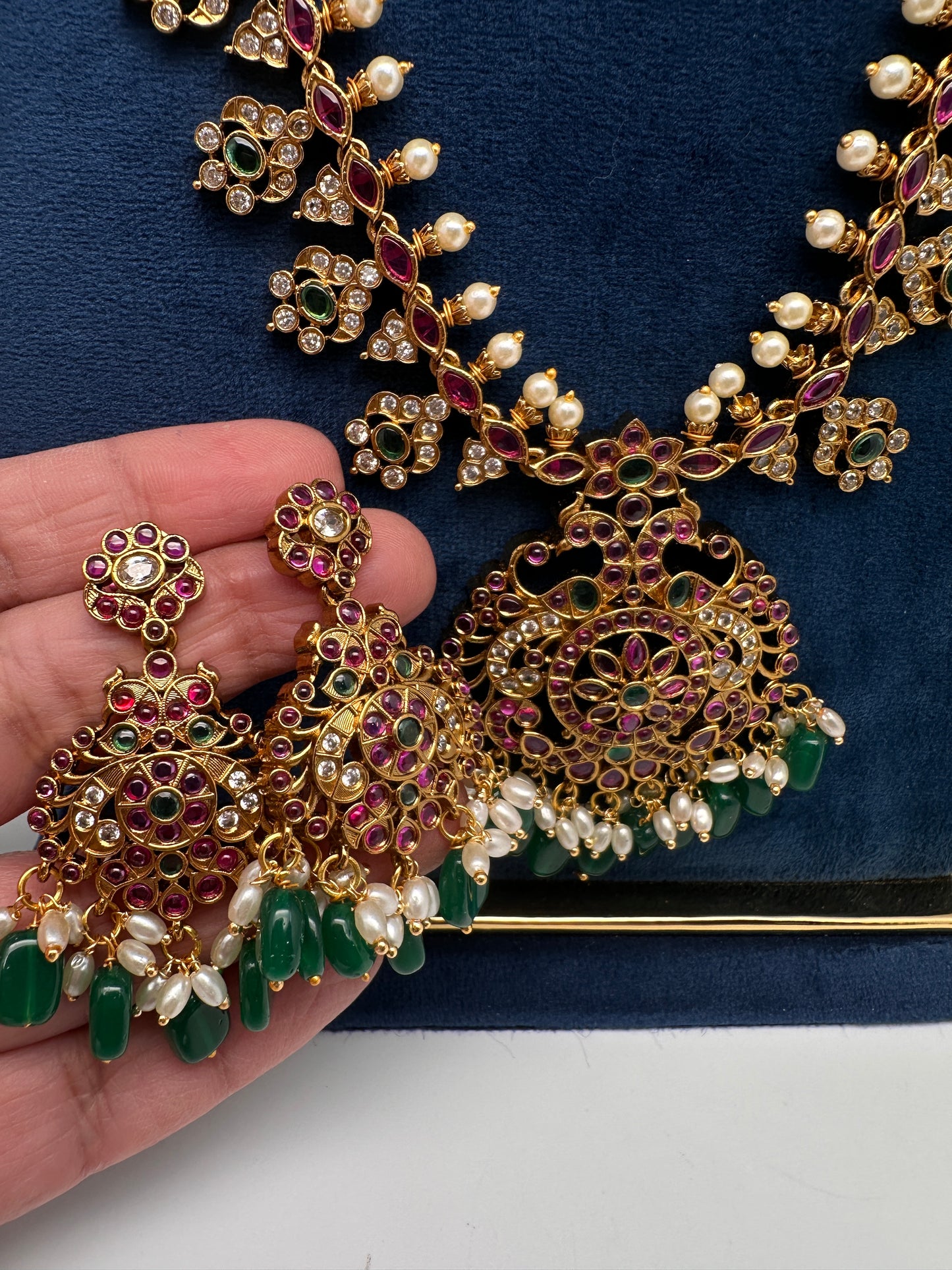 Matte Multi Stones Floral Long Necklace - 