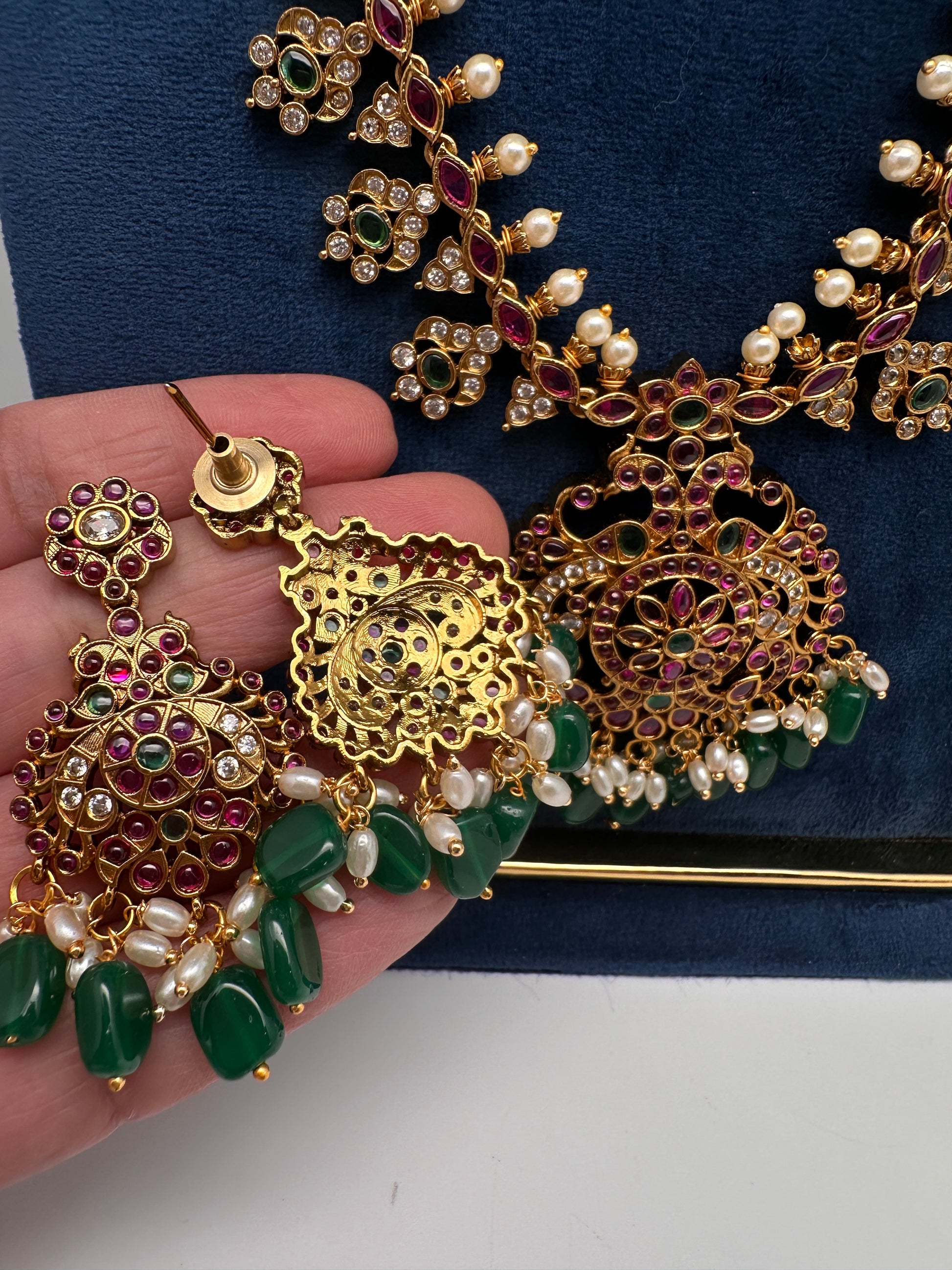 Matte Multi Stones Floral Long Necklace - 