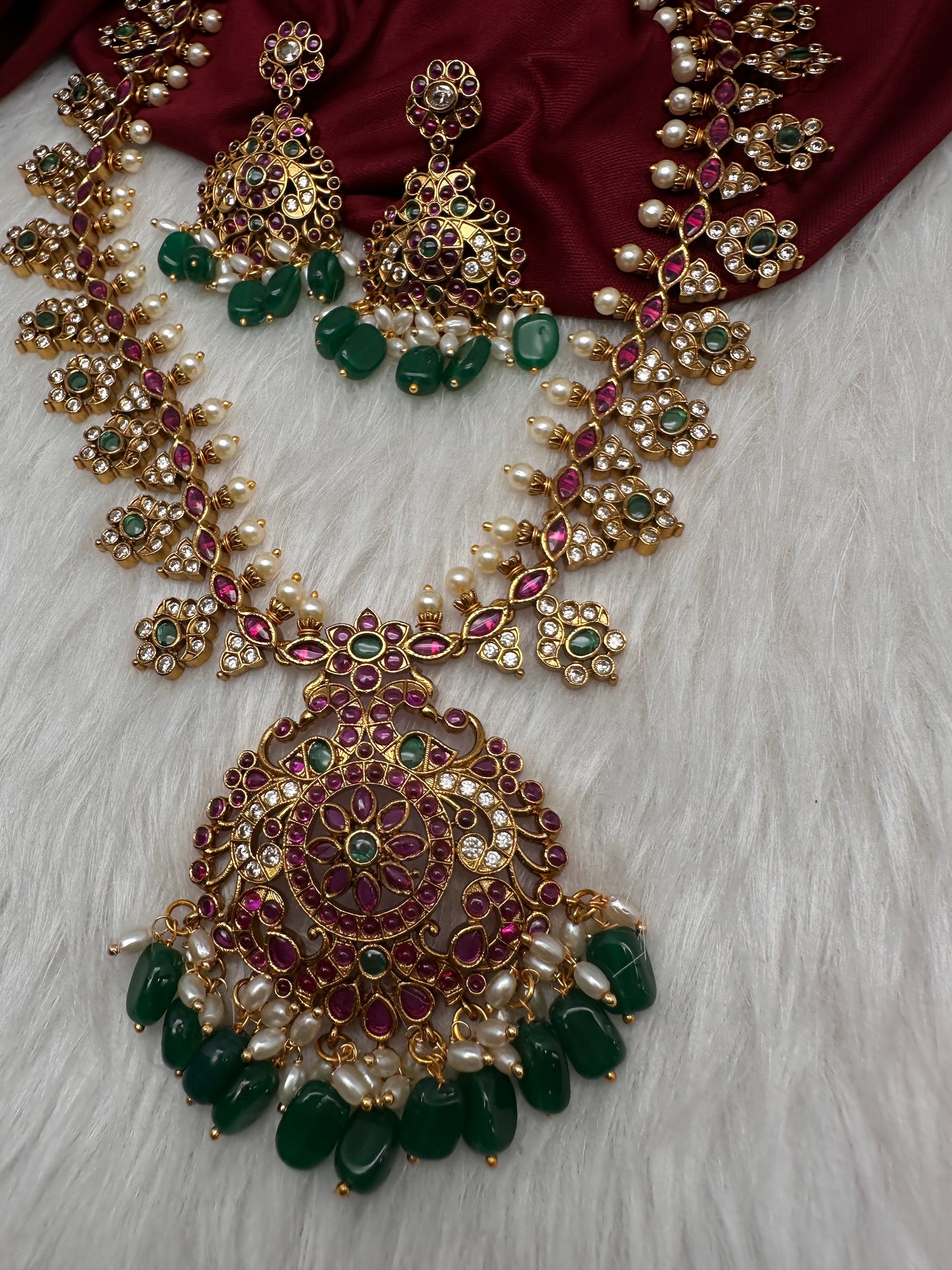 Matte Multi Stones Floral Long Necklace - 