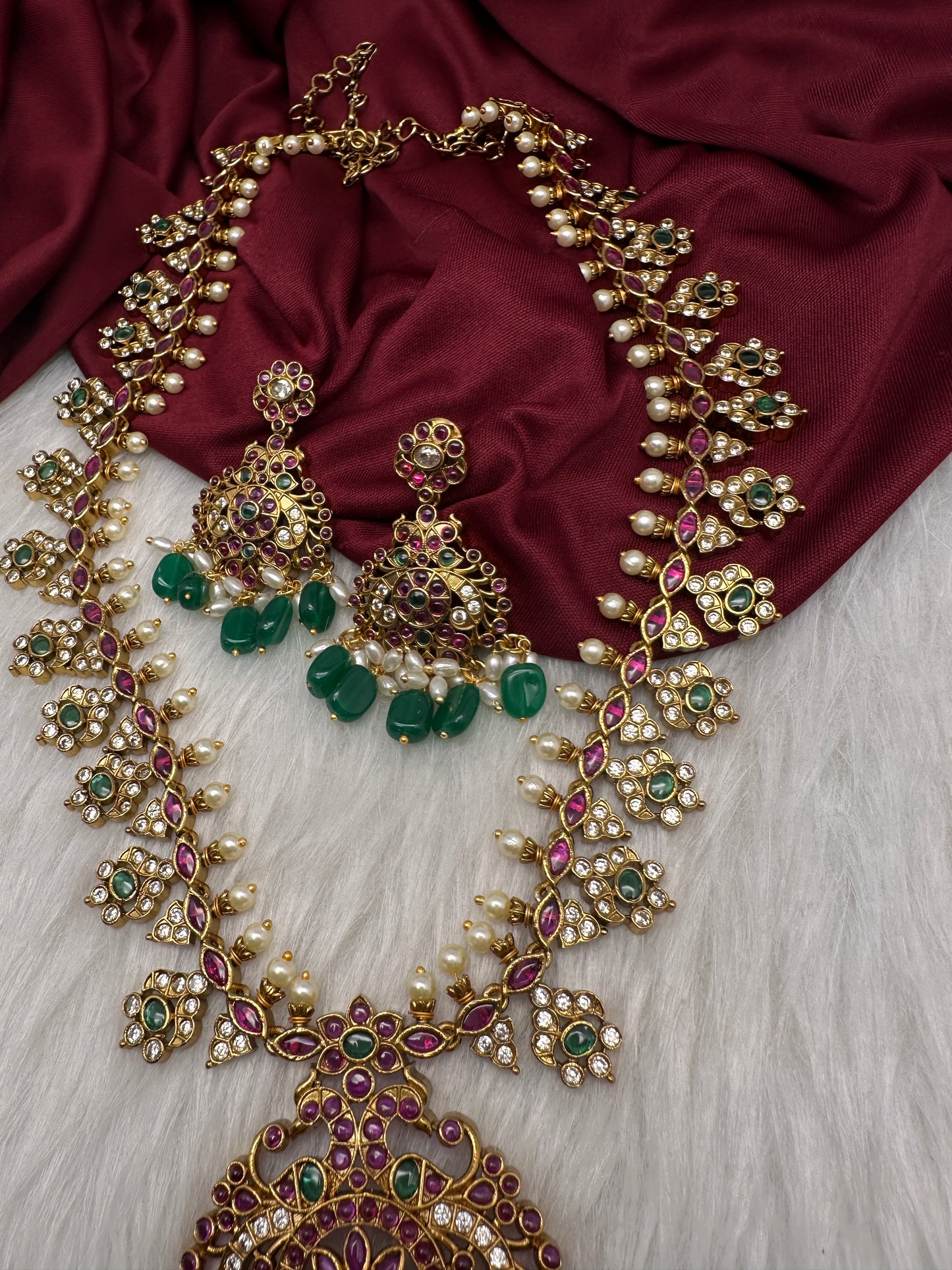 Matte Multi Stones Floral Long Necklace - 