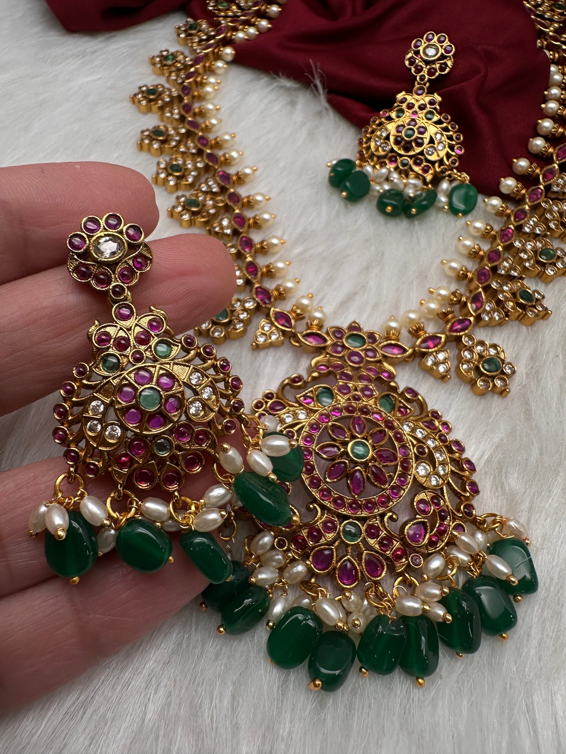 Matte Multi Stones Floral Long Necklace - 