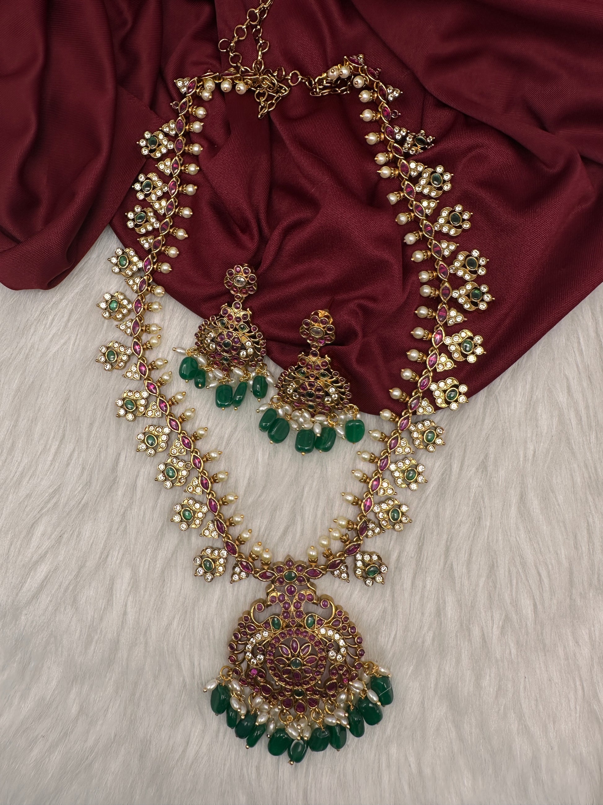 Matte Multi Stones Floral Long Necklace - 