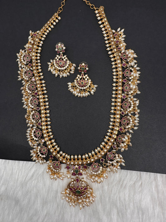 Matte Kemp Rice Pearls Guttapusalu Long Necklace - 