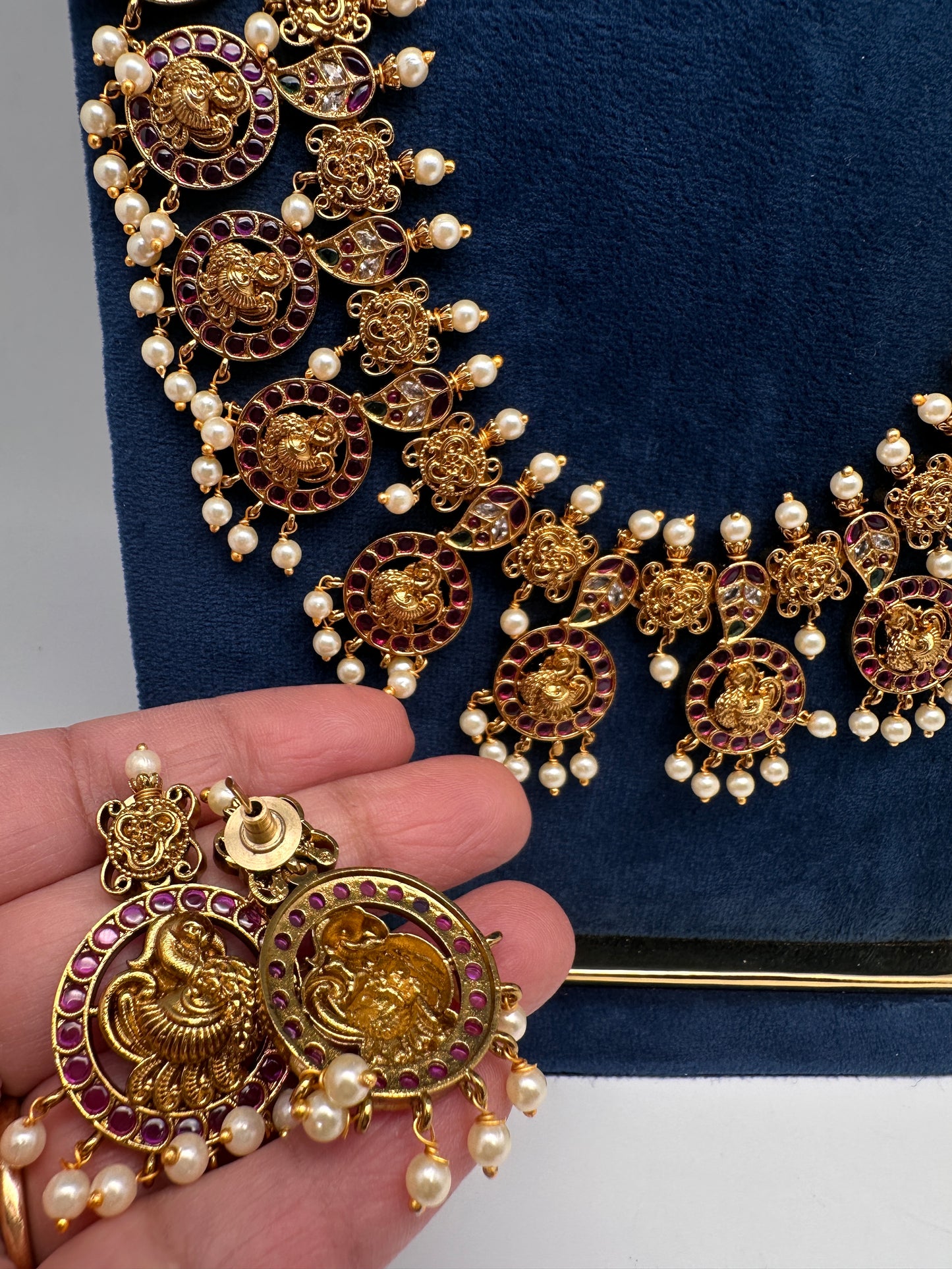 Traditional Kempu Peacock Bottu Mala Long Necklace - 