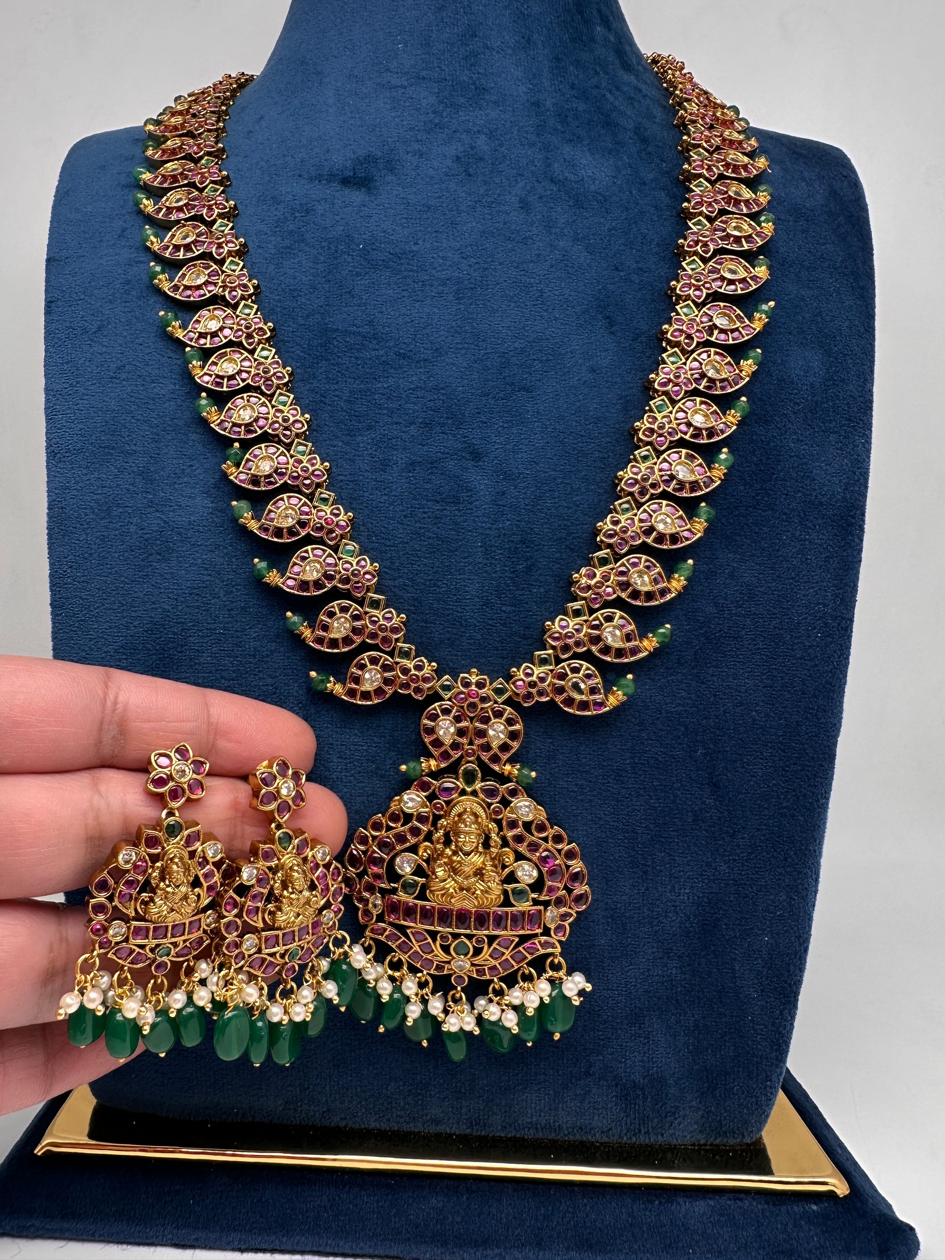 Traditional Goddess Lakshmi Kempu Mango Mala Long Necklace - 