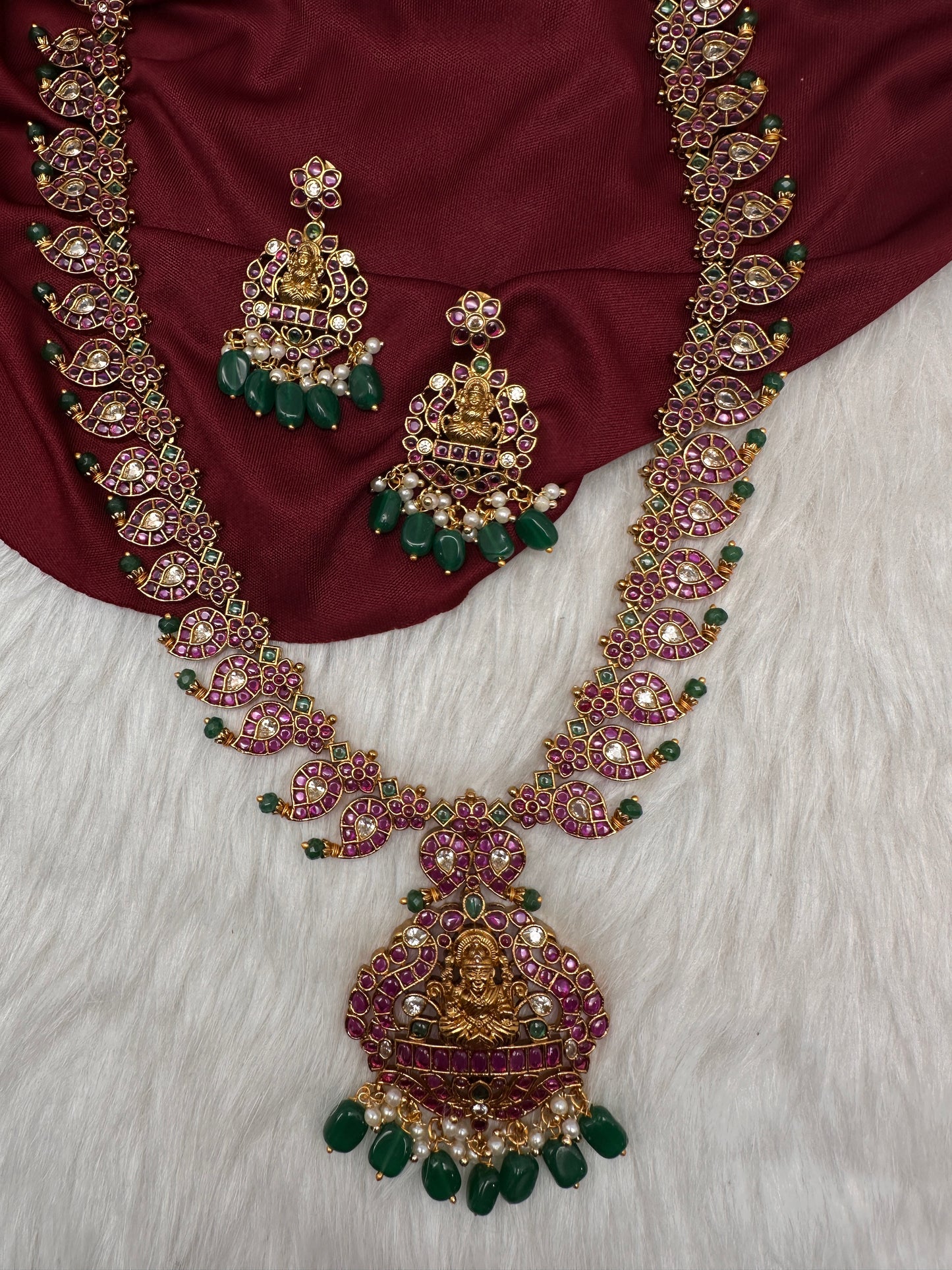 Traditional Goddess Lakshmi Kempu Mango Mala Long Necklace - 