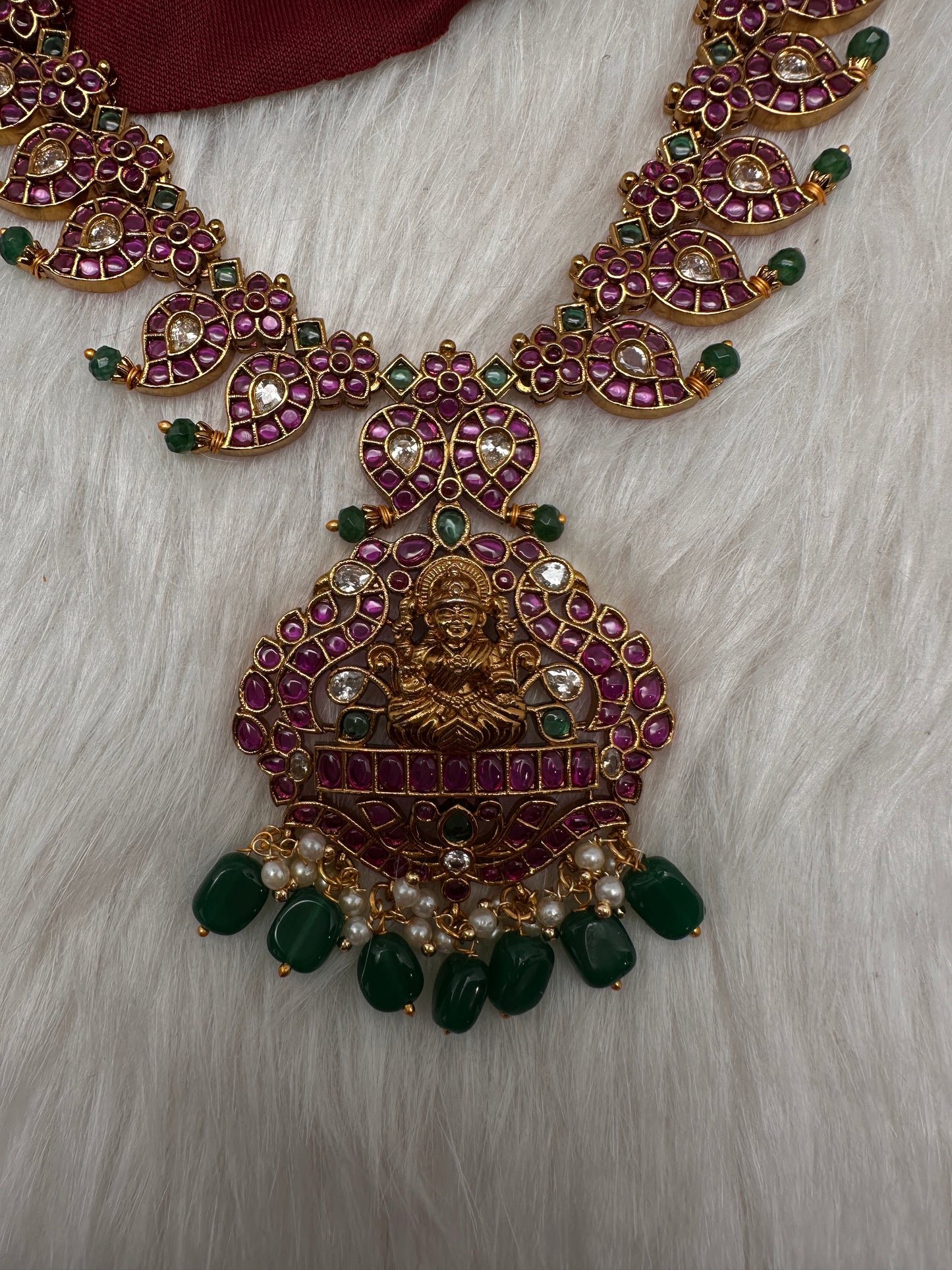 Traditional Goddess Lakshmi Kempu Mango Mala Long Necklace - 