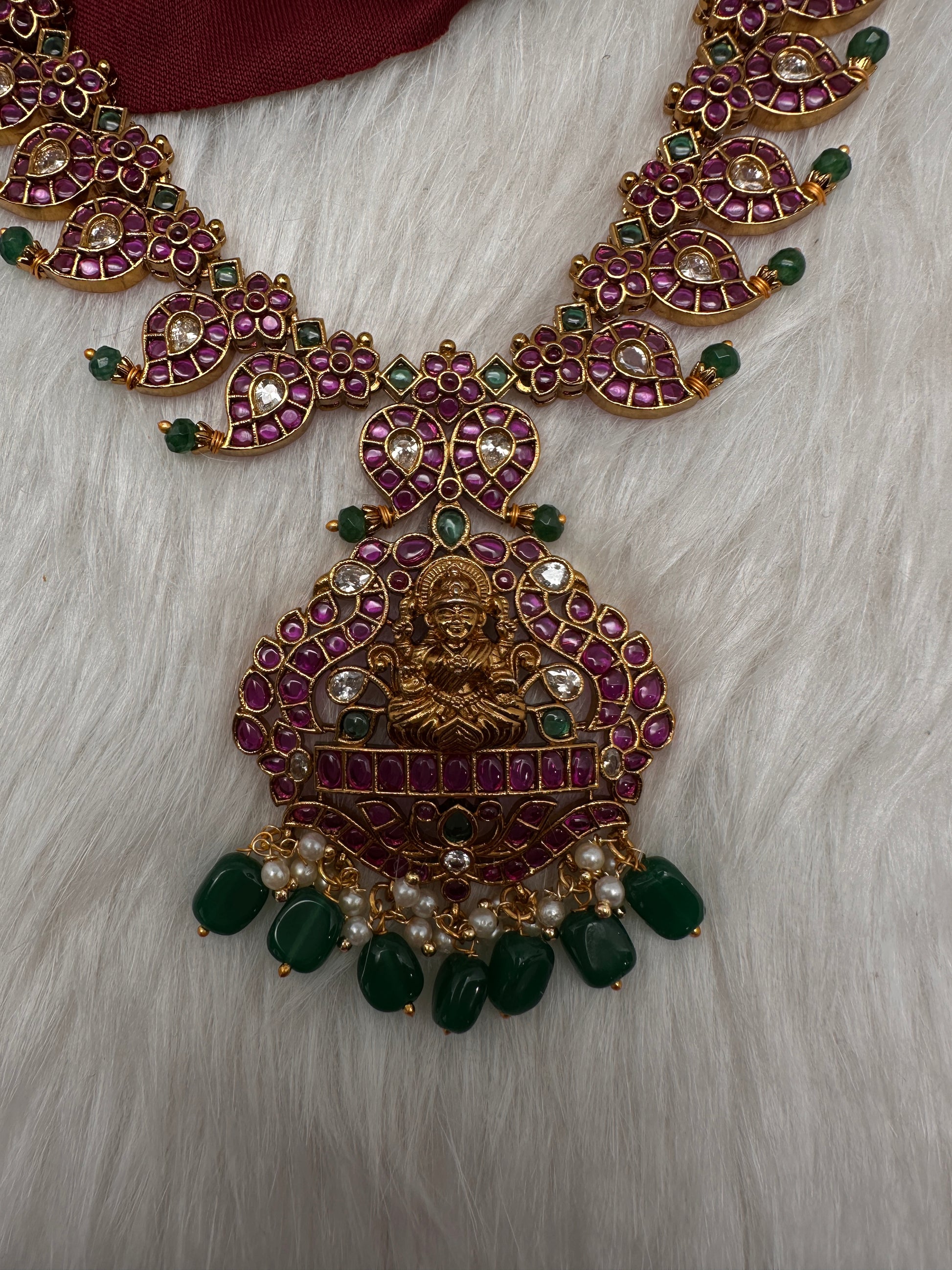 Traditional Goddess Lakshmi Kempu Mango Mala Long Necklace - 