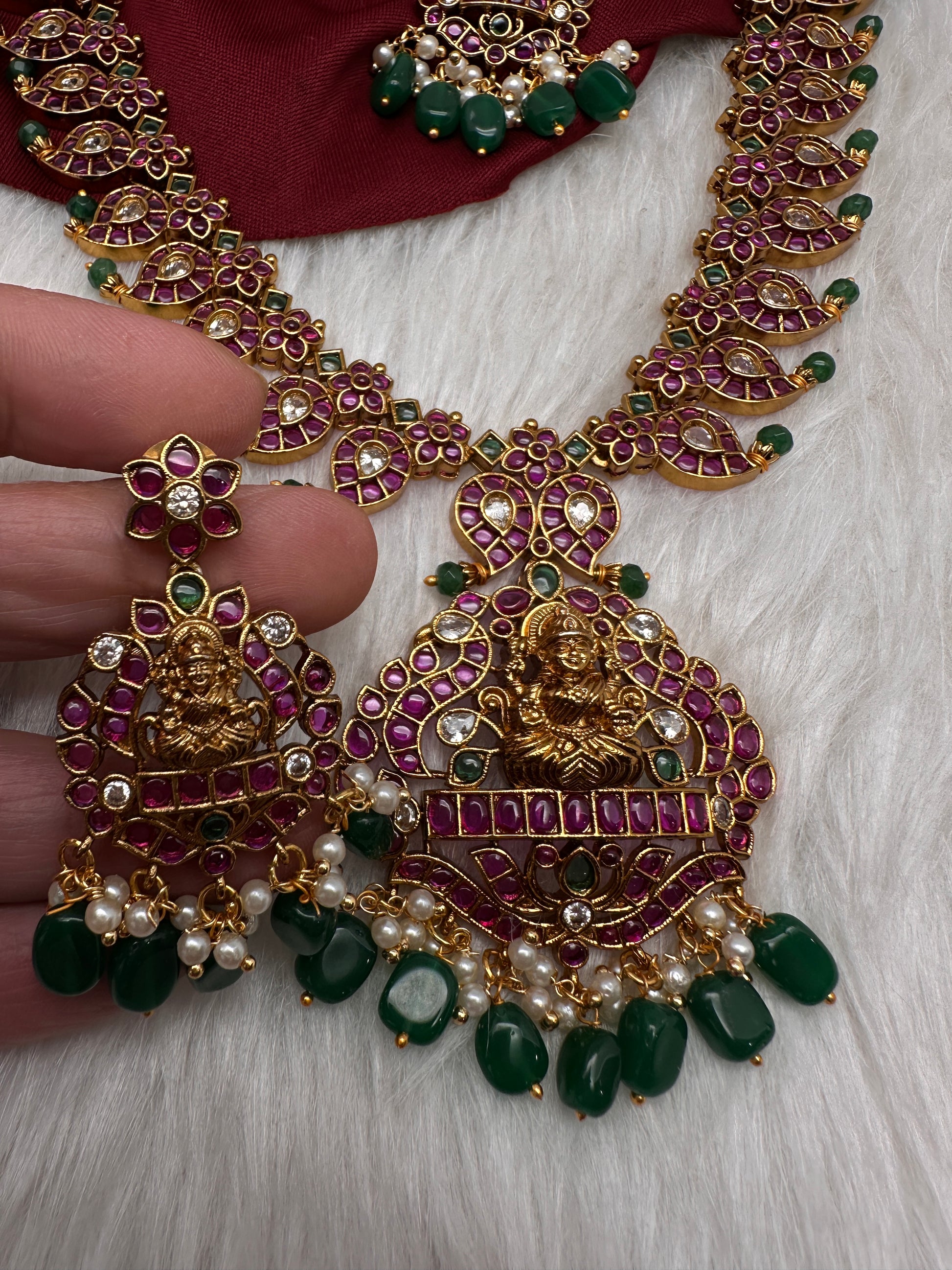 Traditional Goddess Lakshmi Kempu Mango Mala Long Necklace - 
